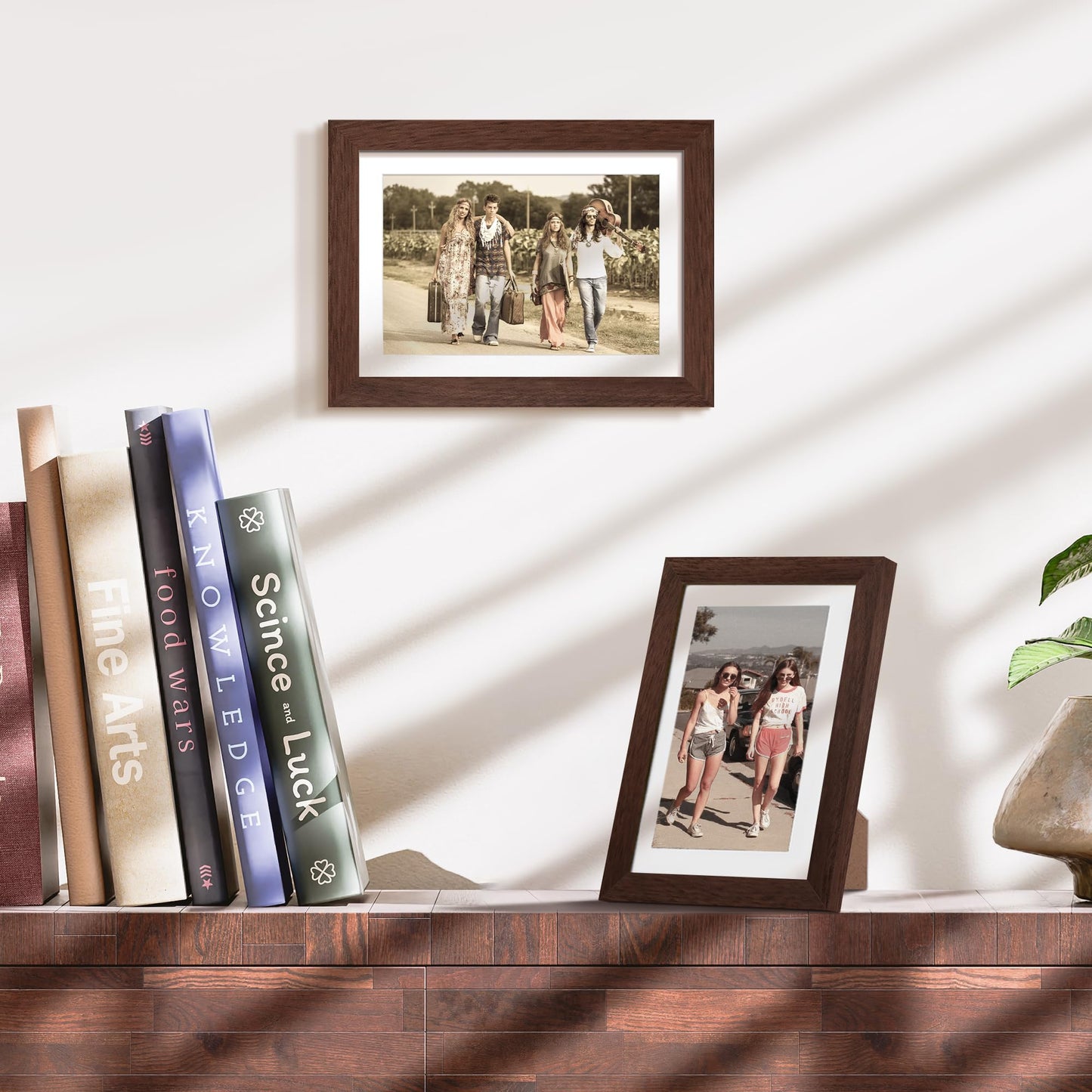 upsimples 5x7 Picture Frame, Display Pictures 4x6 with Mat or 5x7 Without Mat, Wall Hanging Photo Frame, Brown, 1 Pack