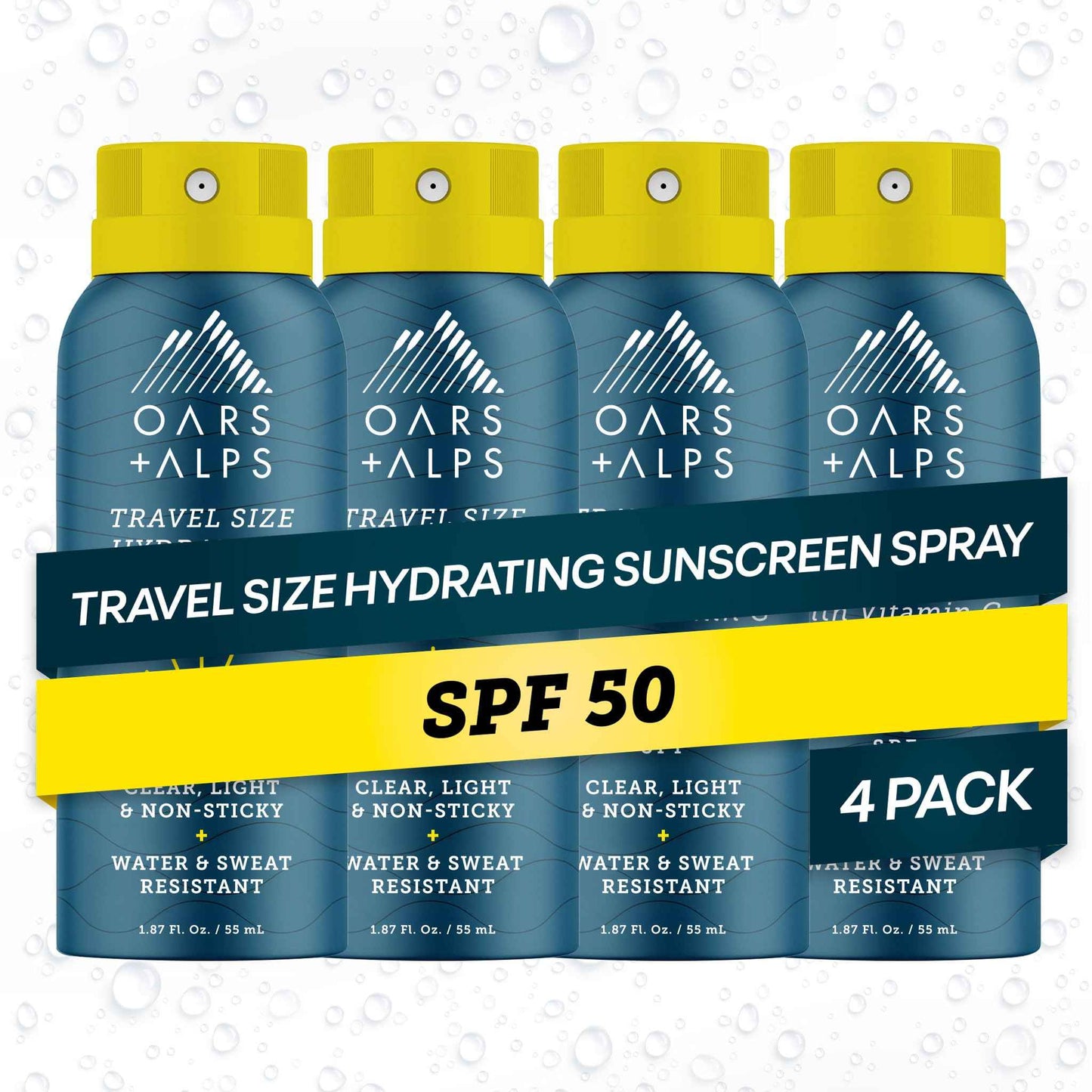 Oars + Alps Hydrating SPF 50 Sunscreen Spray, Travel Size Suncreen, with Vitamin C and Antioxidants, Water and Sweat Resistant, TSA Friendly, 1.87 Oz, 4pk