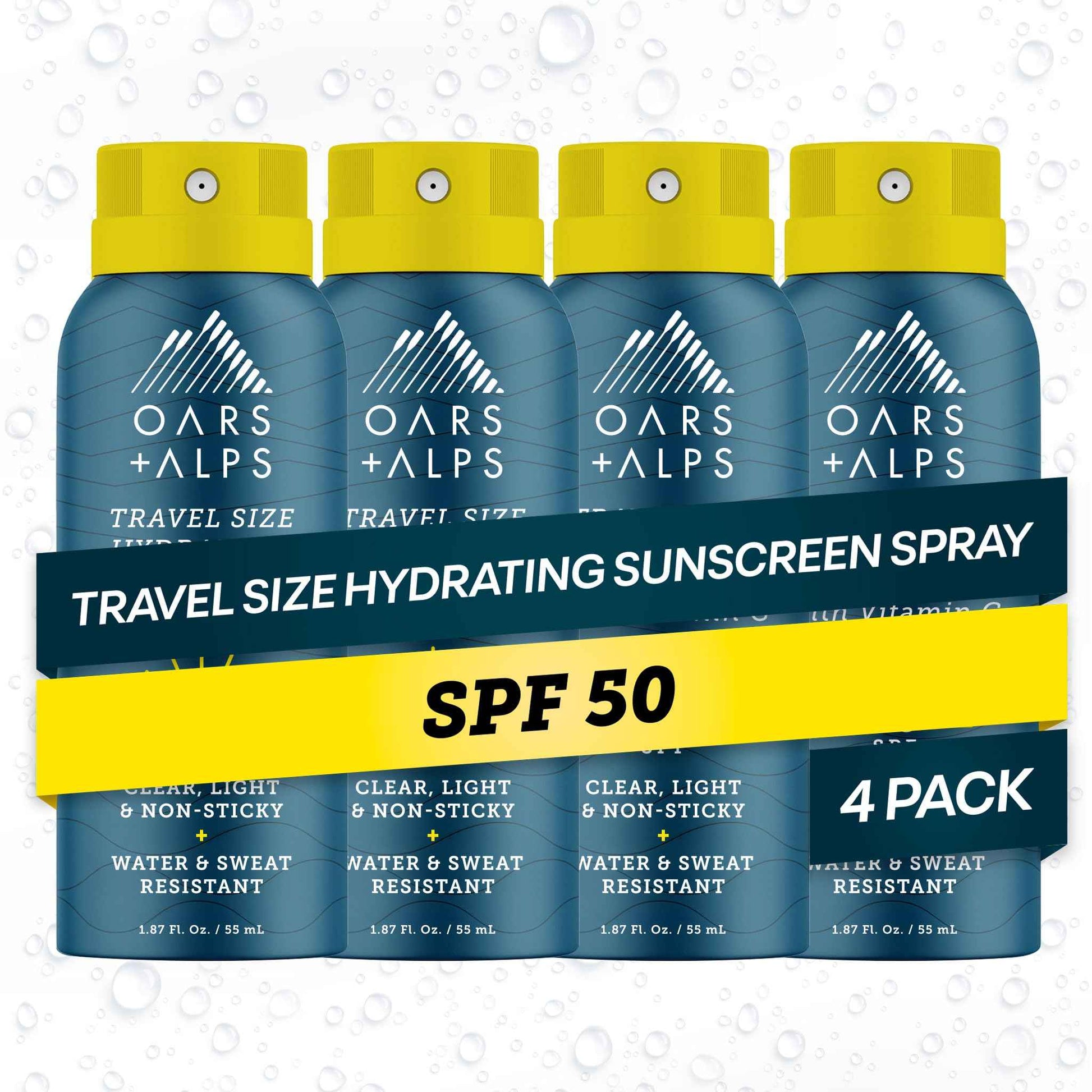 Oars + Alps Hydrating SPF 50 Sunscreen Spray, Travel Size Suncreen, with Vitamin C and Antioxidants, Water and Sweat Resistant, TSA Friendly, 1.87 Oz, 4pk