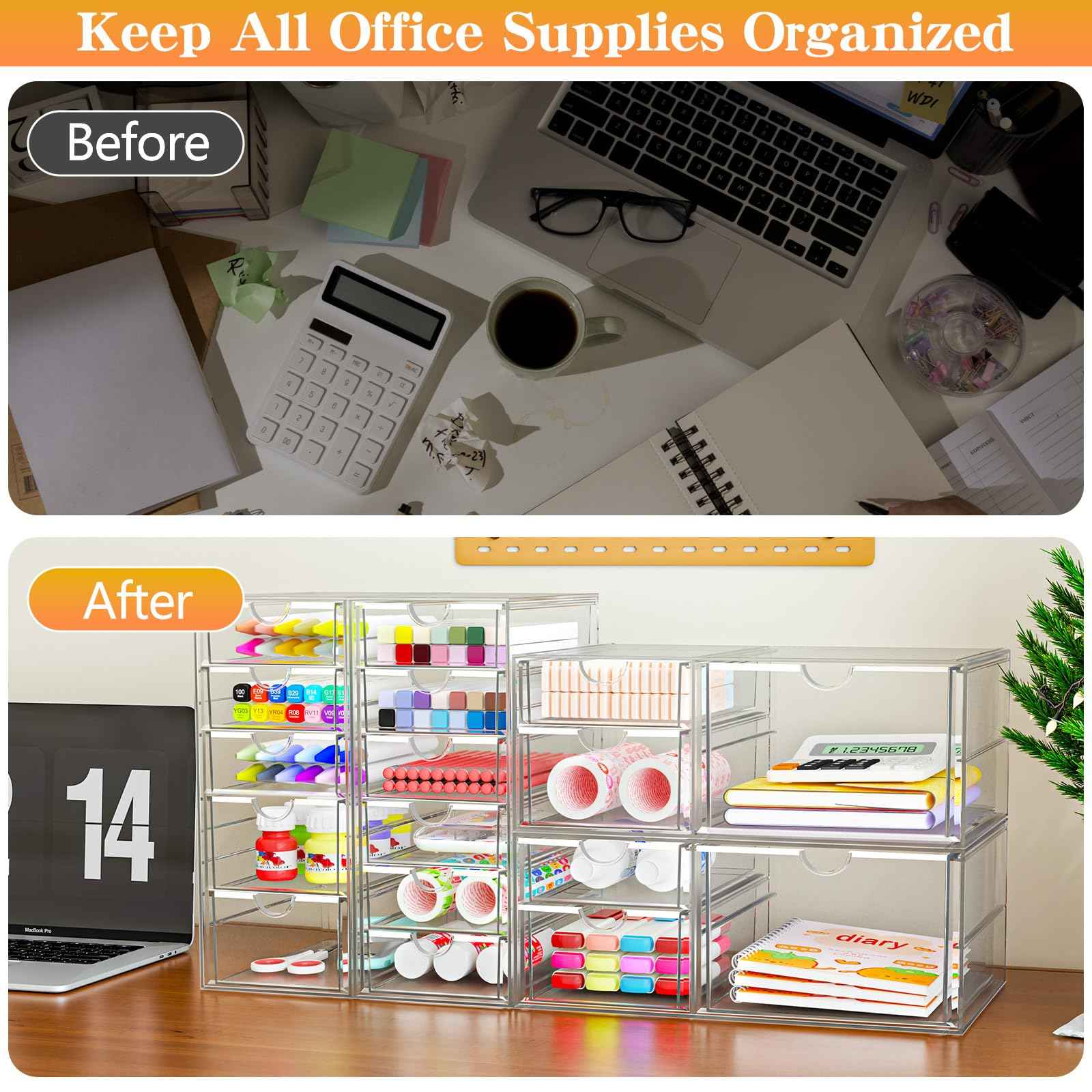 Acrylic Makeup Organizer with 17 Drawers, 4 Pack Clear Bathroom Counter Organizer for Palettes, Cosmetic, and Beauty Supplies,Ideal for Vanity, Cabinet,Desk Organization