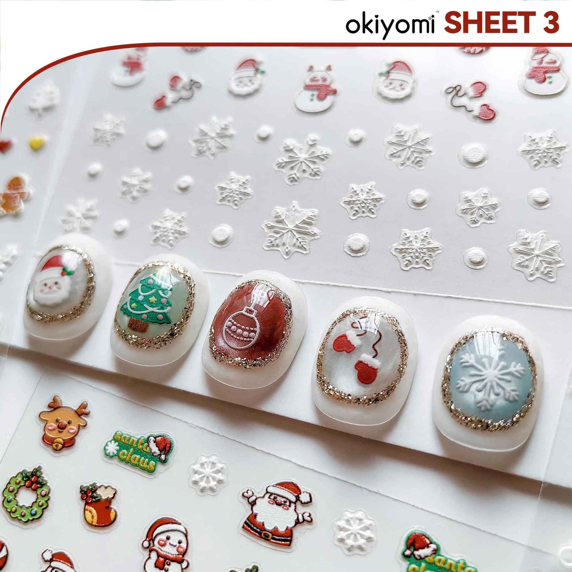 4 Sheets of 3D Christmas Nail Stickers - 258 Cute Nail Decals - Embossed Kawaii Nail Stickers for Kids | Cute Holiday Theme - Santa, Reindeer, Snowman, Gifts, Candy Cane | Glow in The Dark