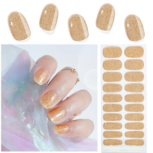 CANVALITE 20pcs Semi Cured Gel Nail Strips for Women,(Gold Glitter) UV Gel Nail Stickers Gel Nail Wraps for Home Nail DIY Salon-Quality Nail Wraps with 2 Prep Pad,Nail File,Scissor,Wooden Stick