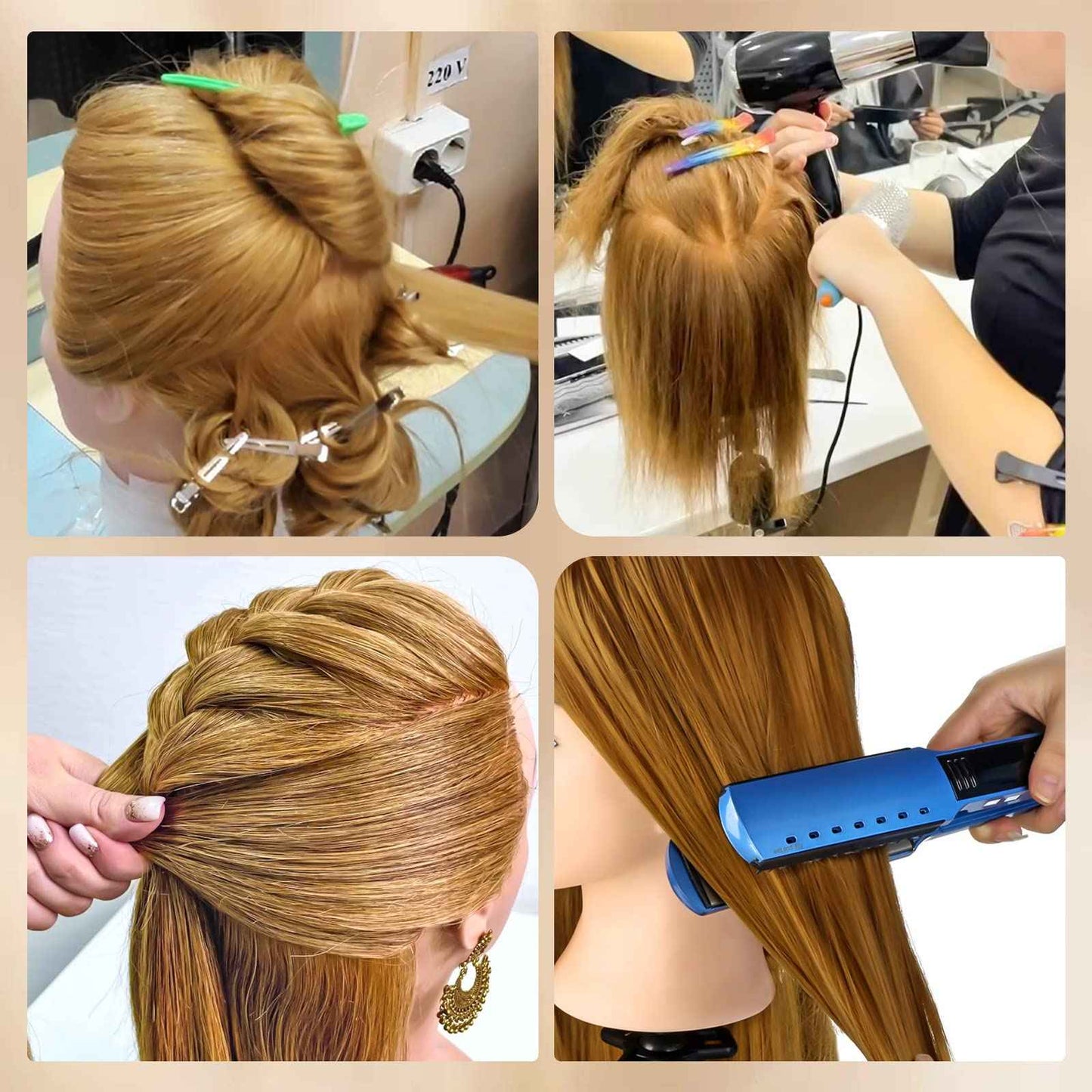 MYSWEETY Mannequin Head with 100% Human Hair, Doll Head for Hair Styling, Manikin Head Cosmetology Makeup Hairdressing Training Head with Clamp Holder and Tools(18" Brown, Makeup)