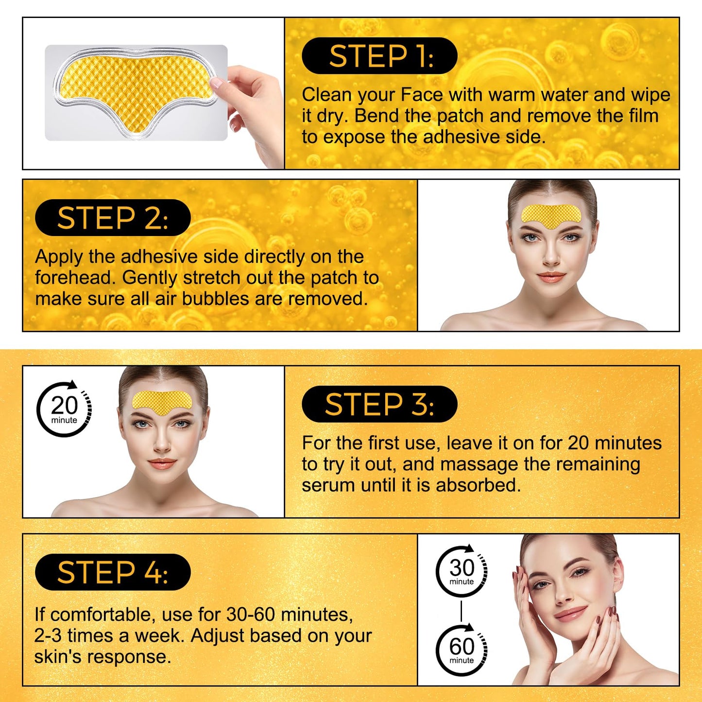 Onznoz Forehead Wrinkle Patches 12pcs, Facial Patches Forehead, 24k Gold Forehead Collagen Patches with Collagen, Aloe, Vitamin E Deep Hydration & Firming (Gold)