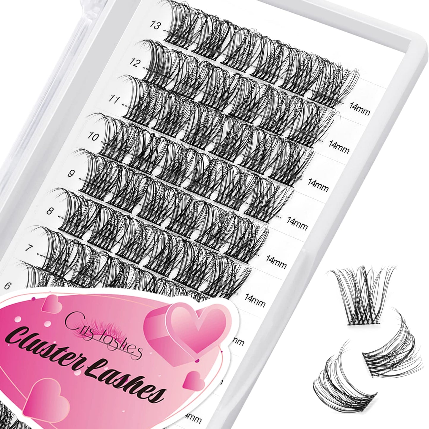 Individual Cluster Lashes, Crislashes Cluster Lashes 78 PCS, Resuable DIY Eyelash Extensions, Soft Lash Clusters, 13 Rows Cluster Eyelash Extensions at Home (F14 14mm)