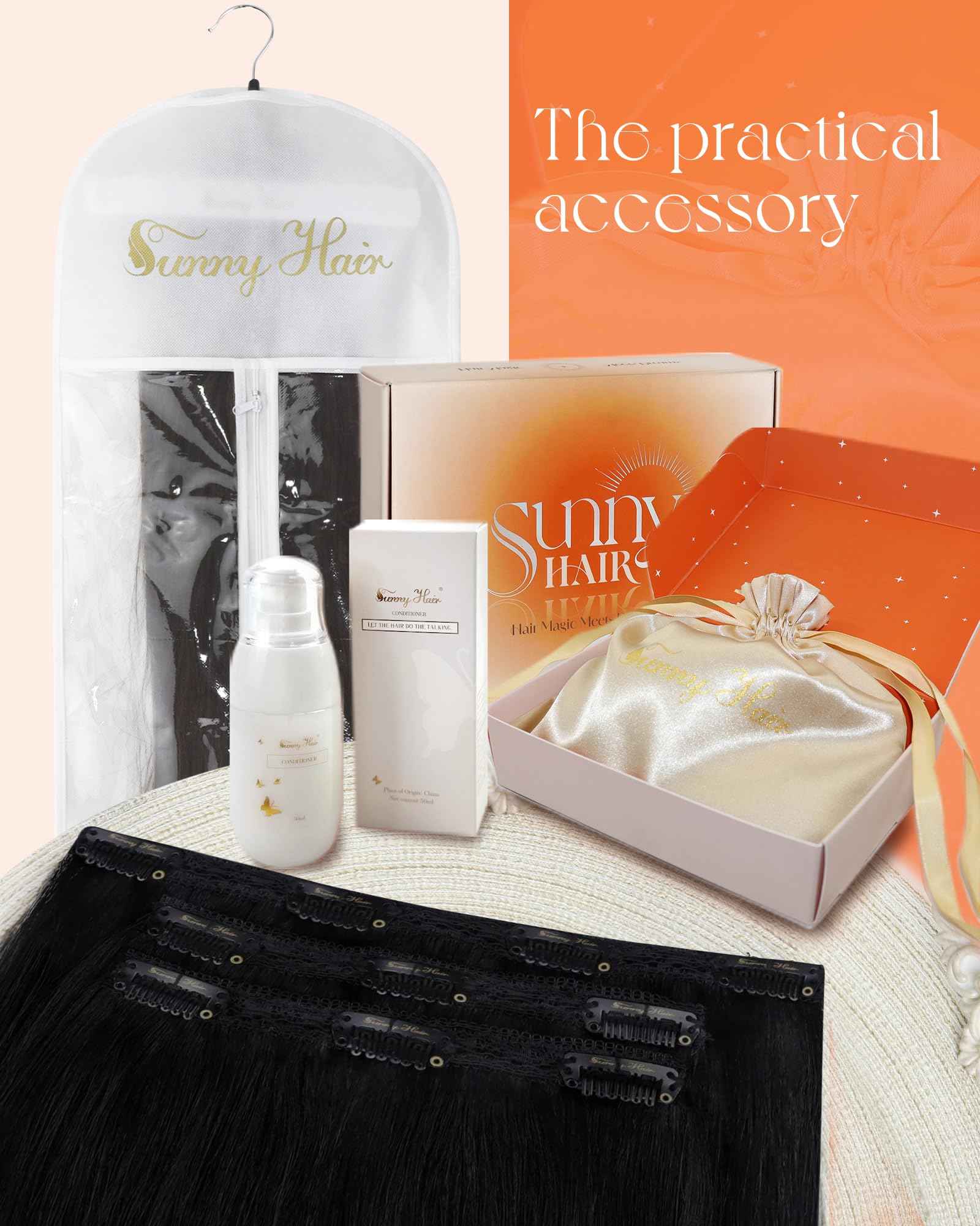 Sunny Hair Clip in Hair Extensions Straight Human Hair Clip in Extensions Remy Clip in Hair Extensions Real Human Hair Extensions Clip ins Jet Black Color 1 for Women 14inch