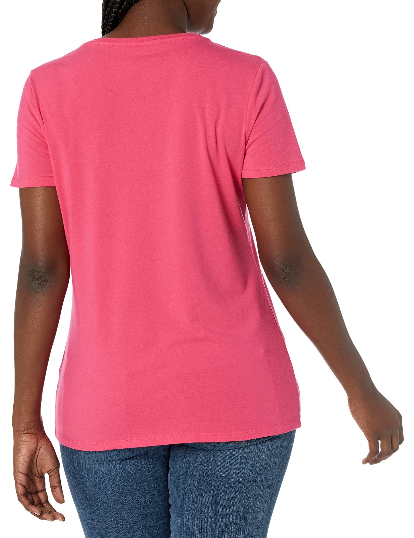 Amazon Essentials Women's Classic-Fit Short-Sleeve Crewneck T-Shirt, Pack of 2, Bright Pink/White, X-Small