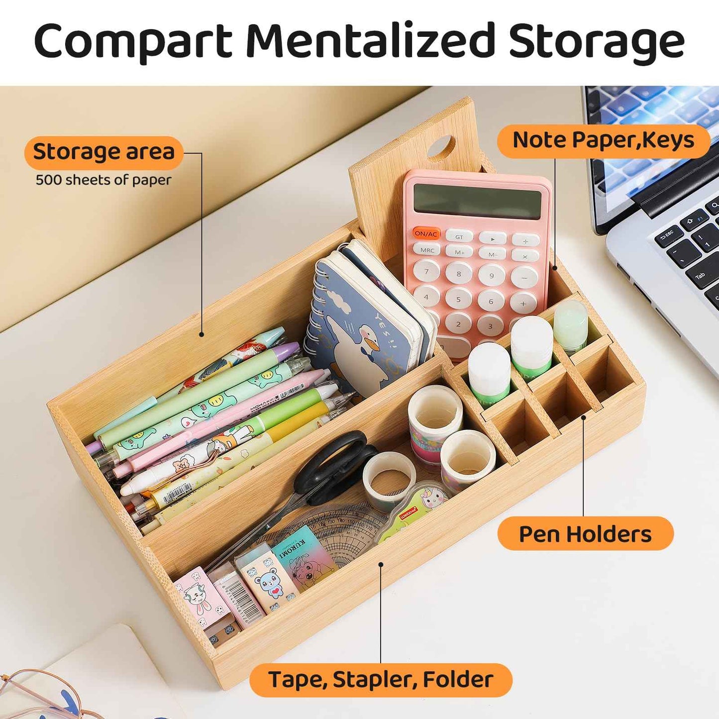 fyoolym Bamboo Makeup Desk Organizer, Makeup Storage Organization Table Box, Suitable for Desk Organizer and Storage Dressing Table, Bathroom Desk, Counter