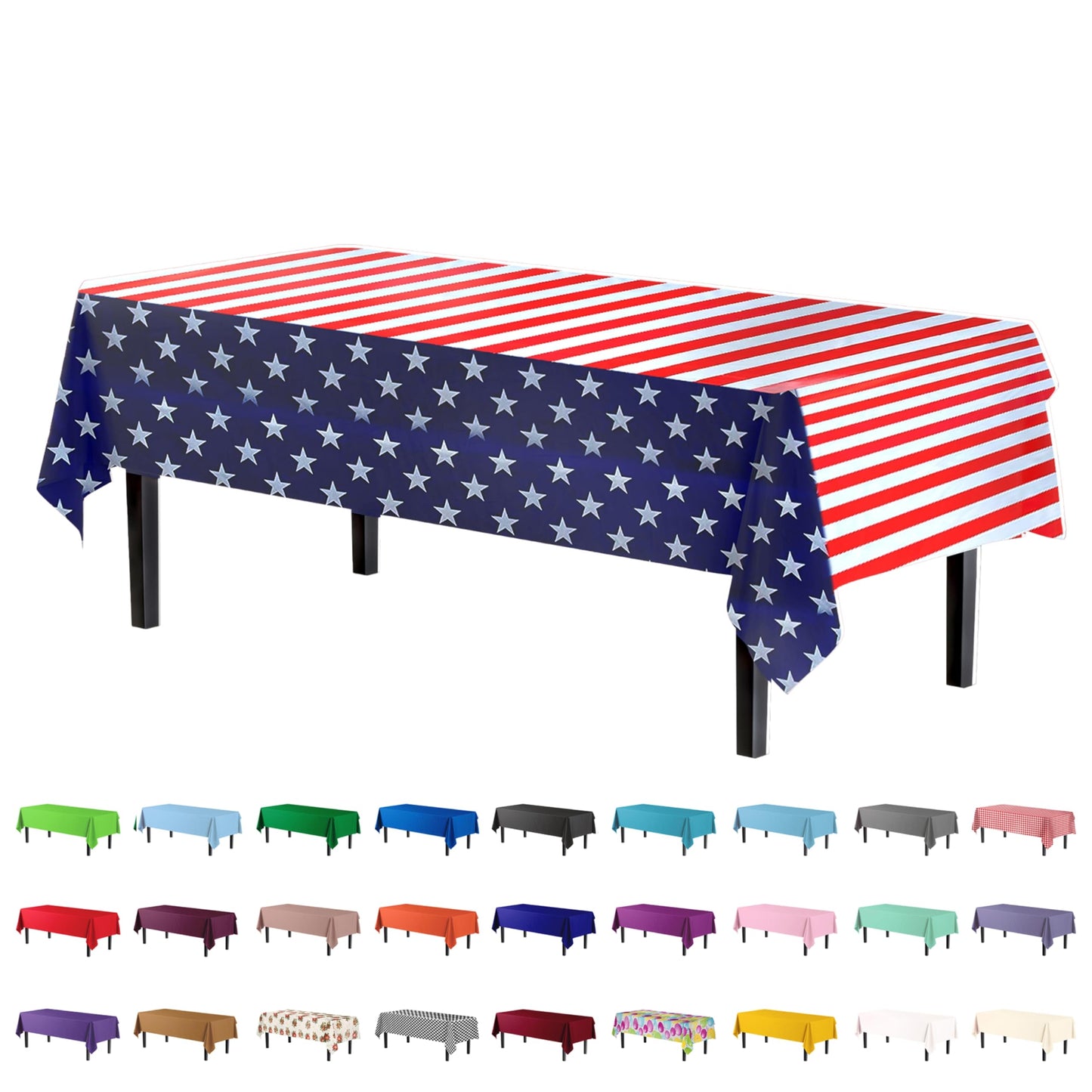 Exquisite 12-Pack Premium Rectangle American Flag Design Plastic Tablecloth - USA Stars and Stripes Tablecloth Disposable Plastic Table Cover for July 4th - 54 inch. x 108 inch.