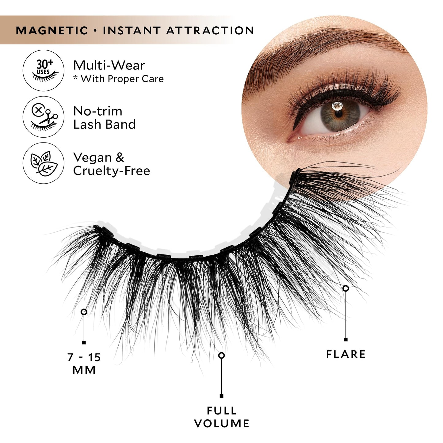 Velour Magnetic Eyelashes – Luxurious False Lashes – Reusable Magnetic Lashes – Wear up to 30x – Vegan, All Eye Shapes, Natural Magnetic Lashes, Magnetic Eyeliner not Included (Instant Attraction)