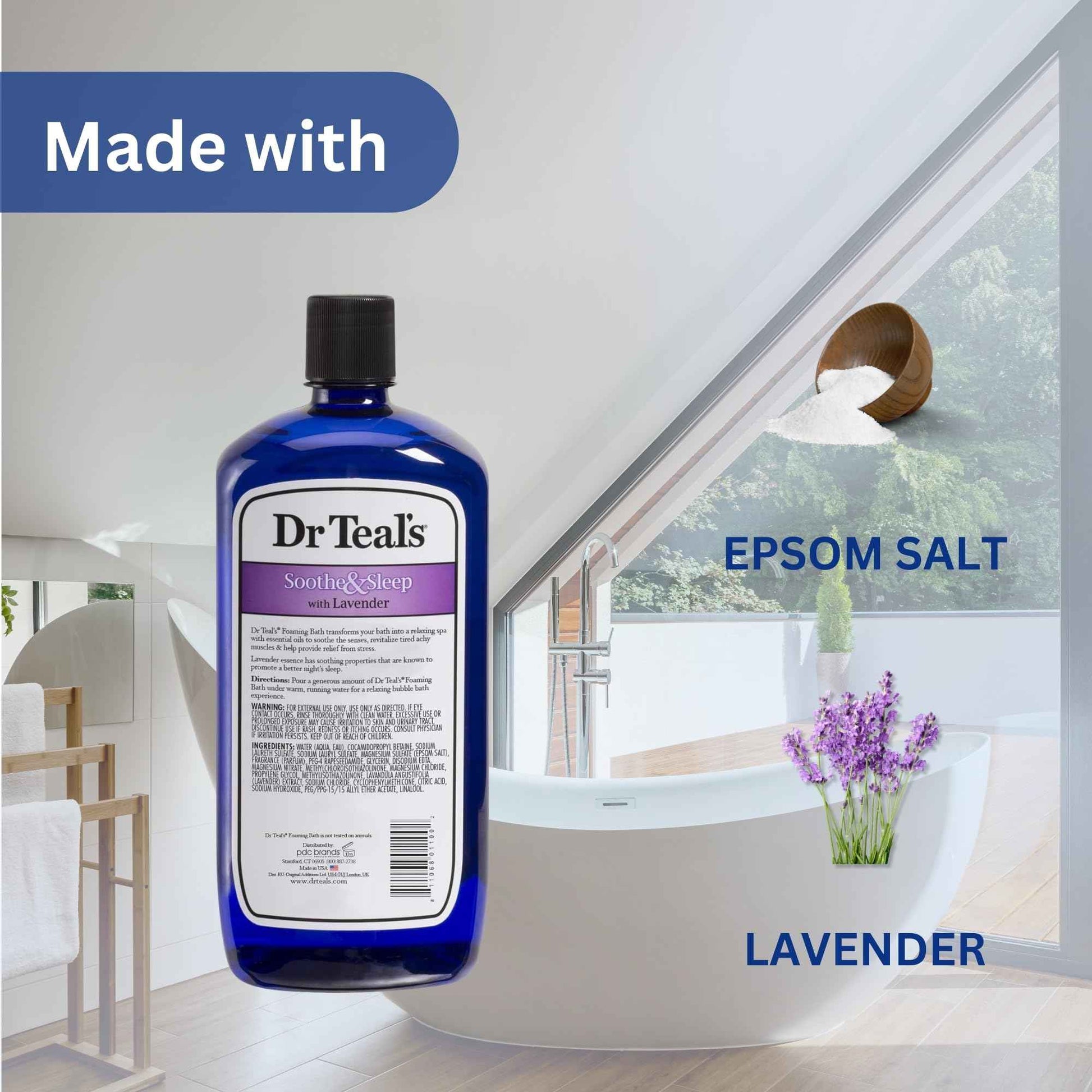 Dr. Teal's Lavender Foaming Bath 34 oz (Pack of 2) with Variety Junction Premium Bath and Shower Sponge, Soothing & Relaxing, Bubble Bath, Soaking Bath, Men's and Women's, Clear