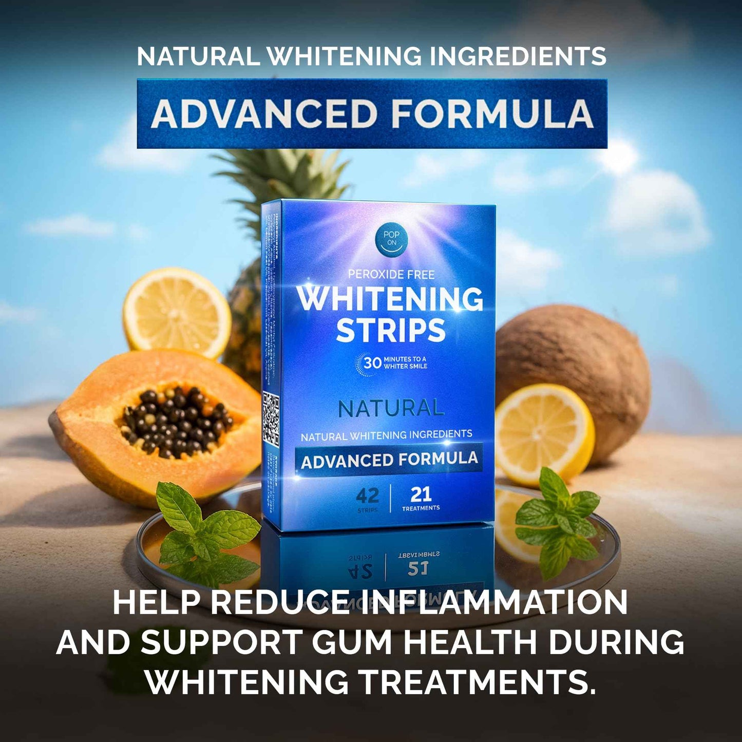 Whitening Strips for Sensitive Teeth 28 Treatments, Coconut – Enamel Safe, Peroxide-Free Coconut Teeth Whitening Strips with Natural Enzymes – Gentle White Stips for Sensitive Gums & Daily Oral Care
