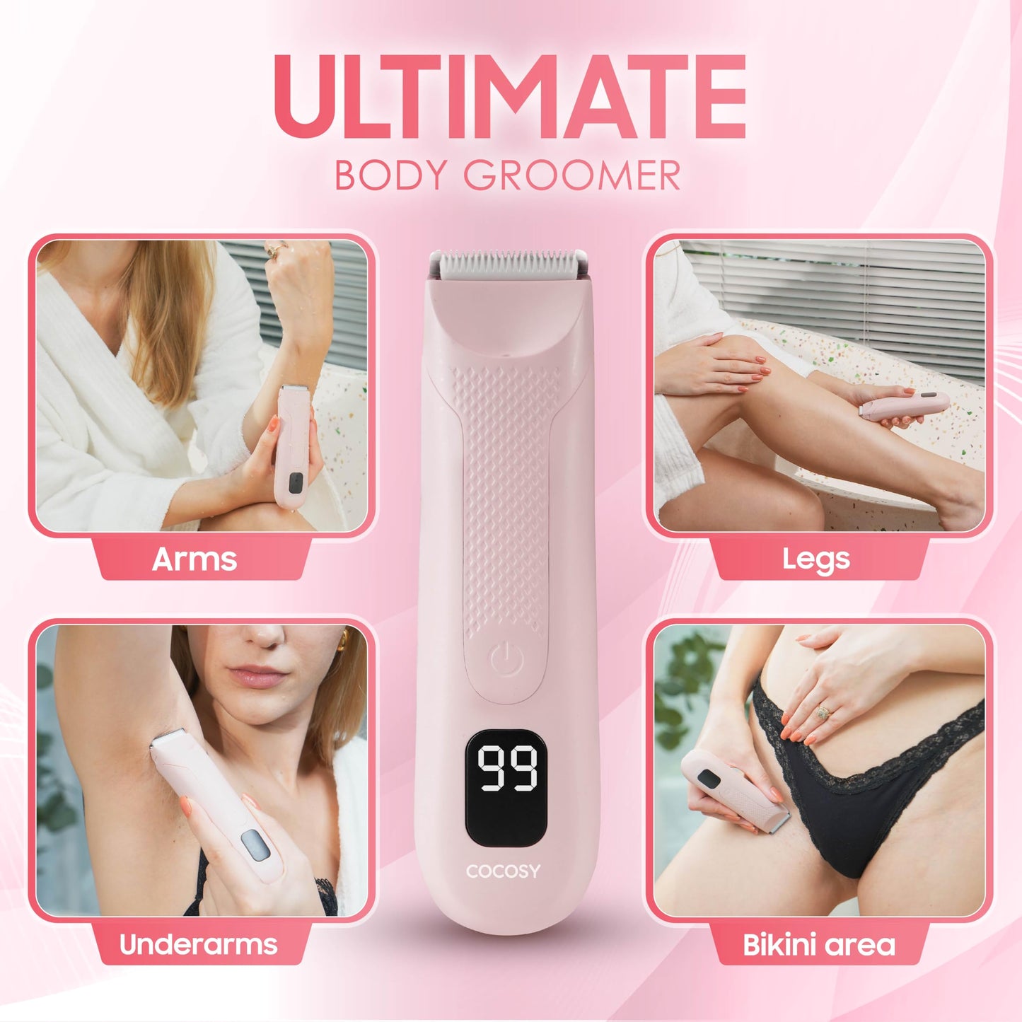 COCOSY Bikini Trimmer - Pubic Hair Trimmer for Women, Ceramic Blade, Waterproof Electric Shaver for Women with Standing Recharge Dock & Travel Pouch, Female Hygiene Razor