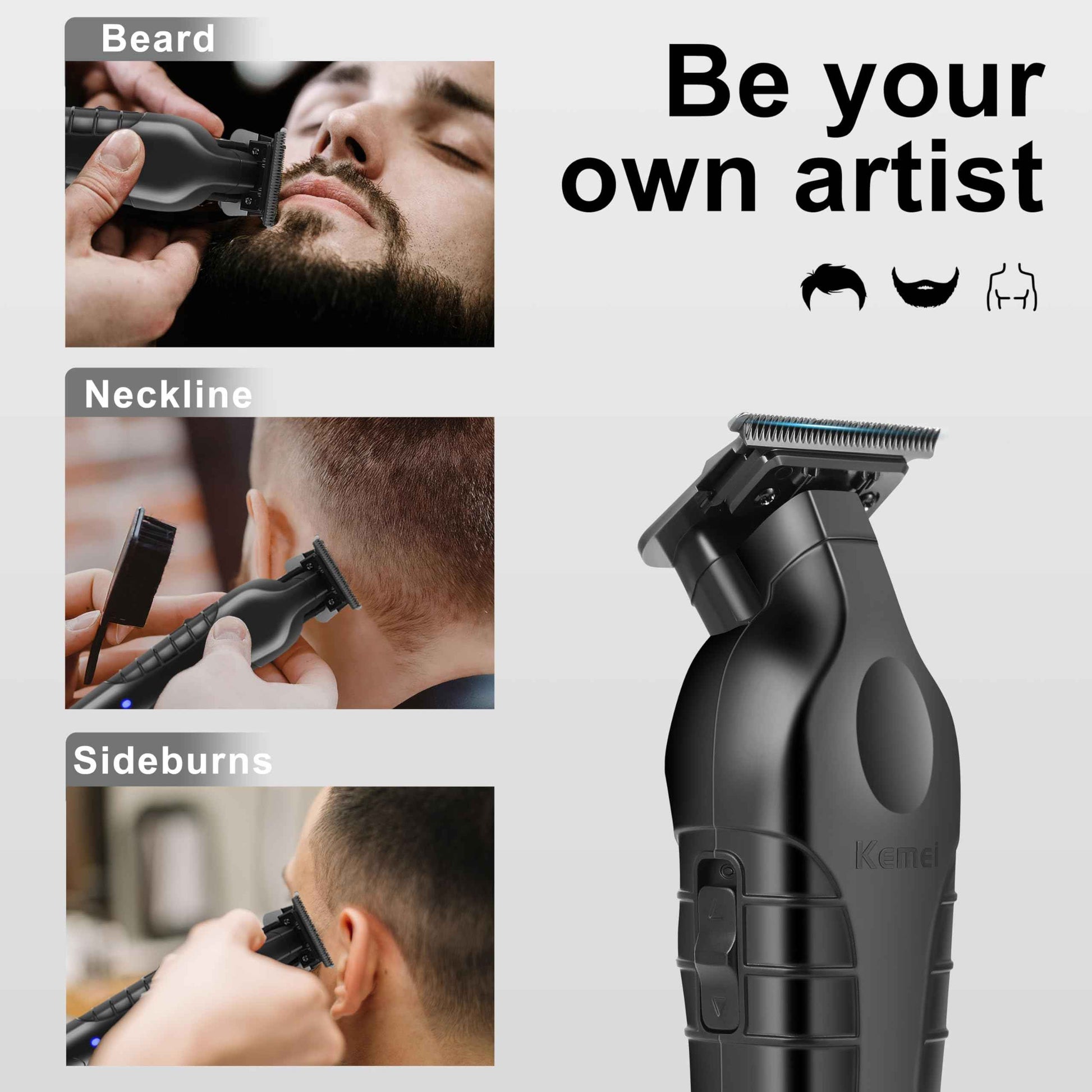 KEMEI Hair Trimmer for Men, Professional Hair Clippers Cordless Beard Trimmers for Barbers T Blade Zero Gap Trimmer KM-2299 with 2299 Replacement Blade.