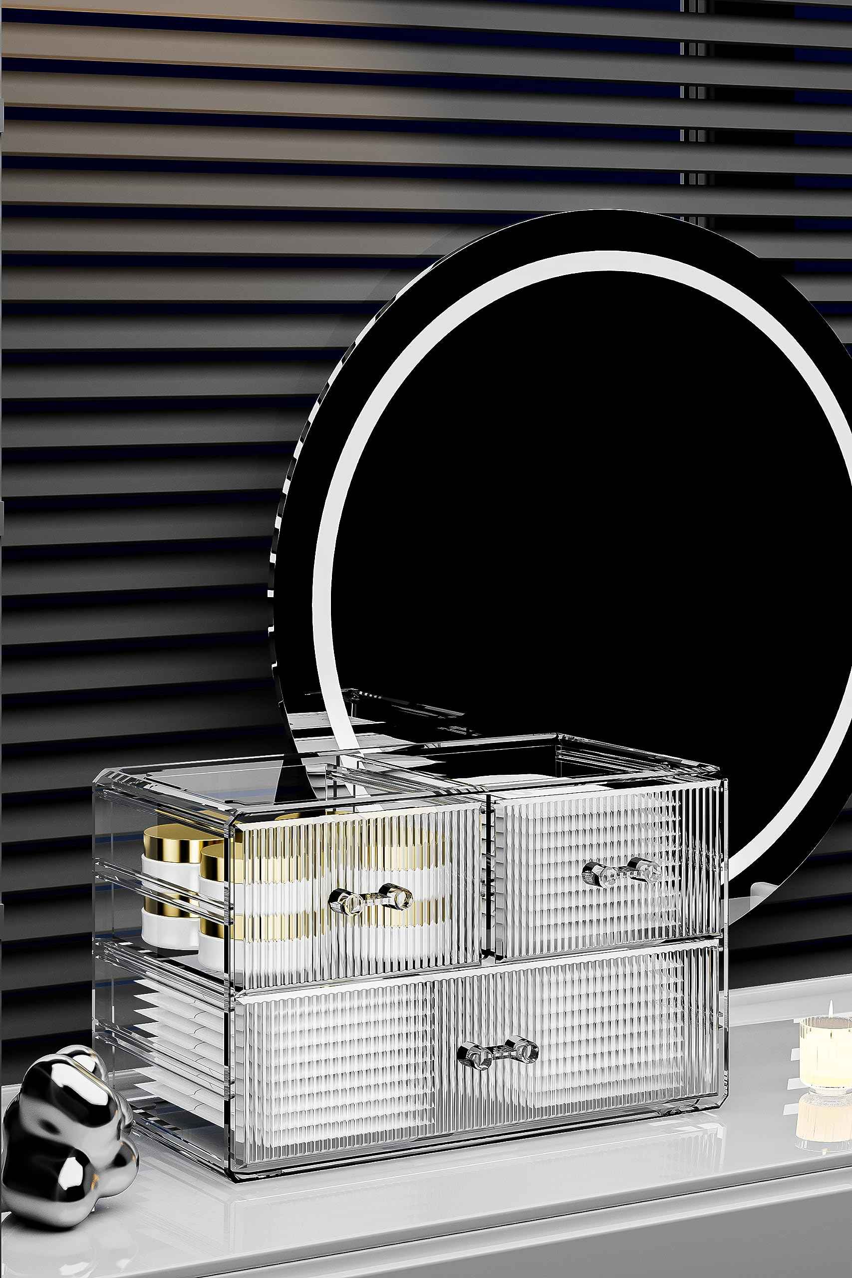 ZHIAI Stackable Storage Drawers, Acrylic Bathroom Counter Organizer Clear Makeup Organizers for Vanity, Kitchen Cabinets, Bathroom, Undersink, Home Organization and Storage (3 Drawers, Pattern A)