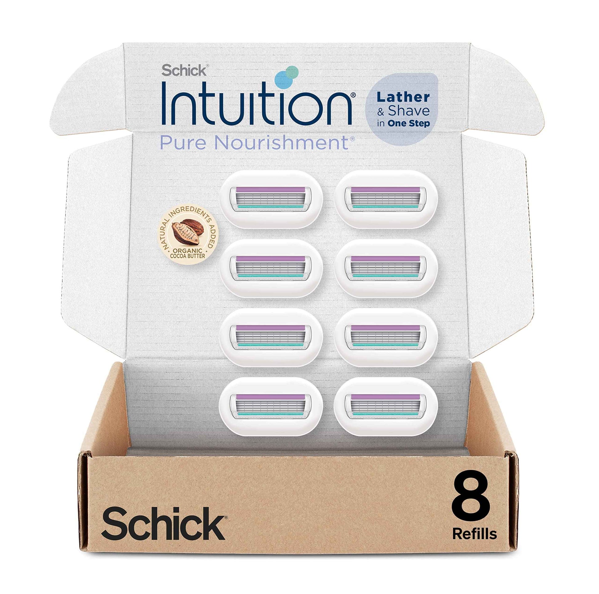 Schick Intuition Pure Nourishment Razor Refills, Sensitive Skin Razor with Aloe, 8 Count Refills & 1 Razor with 2 Refills
