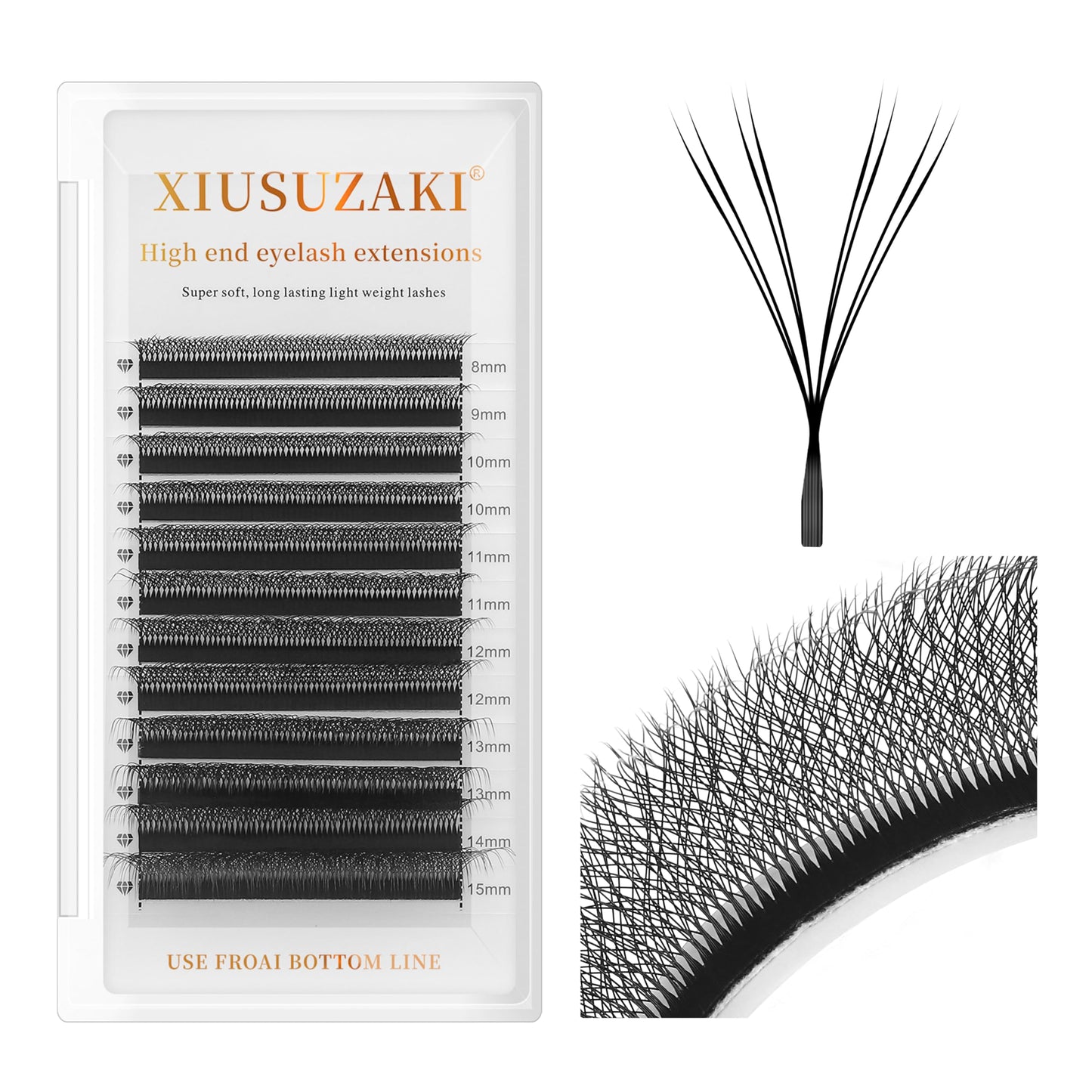 XIUSUZAKI Lash Extensions Double Tips 4D Eyelash Extensions W Shape 0.07mm Thickness D Curl Mix 8-15mm Premade Fans Easy Fan Volume Lashes Matte Black Crisscross(W-4D-Double Tips-0.07-D,8-15mm Mix)