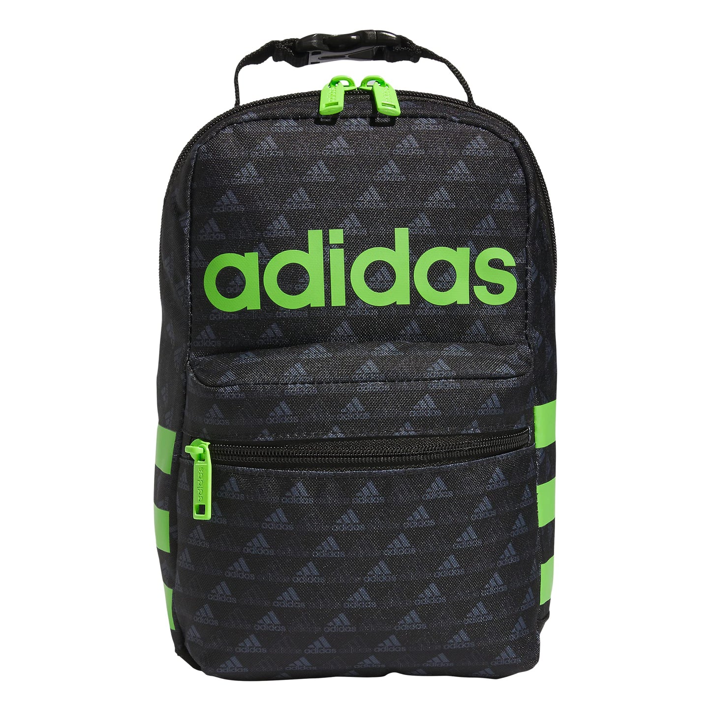 adidas Santiago Insulated Lunch Bag (6.5L) with Clip Lock Handle, BOS Mini Monogram Black/Lucid Lime Green, One Size