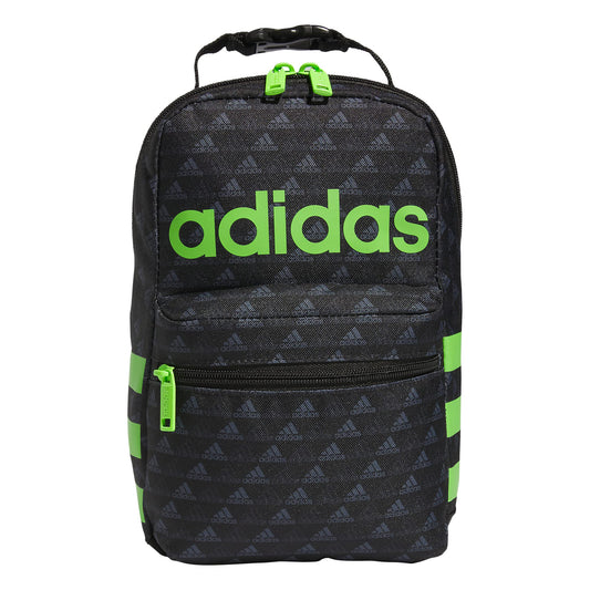 adidas Santiago Insulated Lunch Bag (6.5L) with Clip Lock Handle, BOS Mini Monogram Black/Lucid Lime Green, One Size