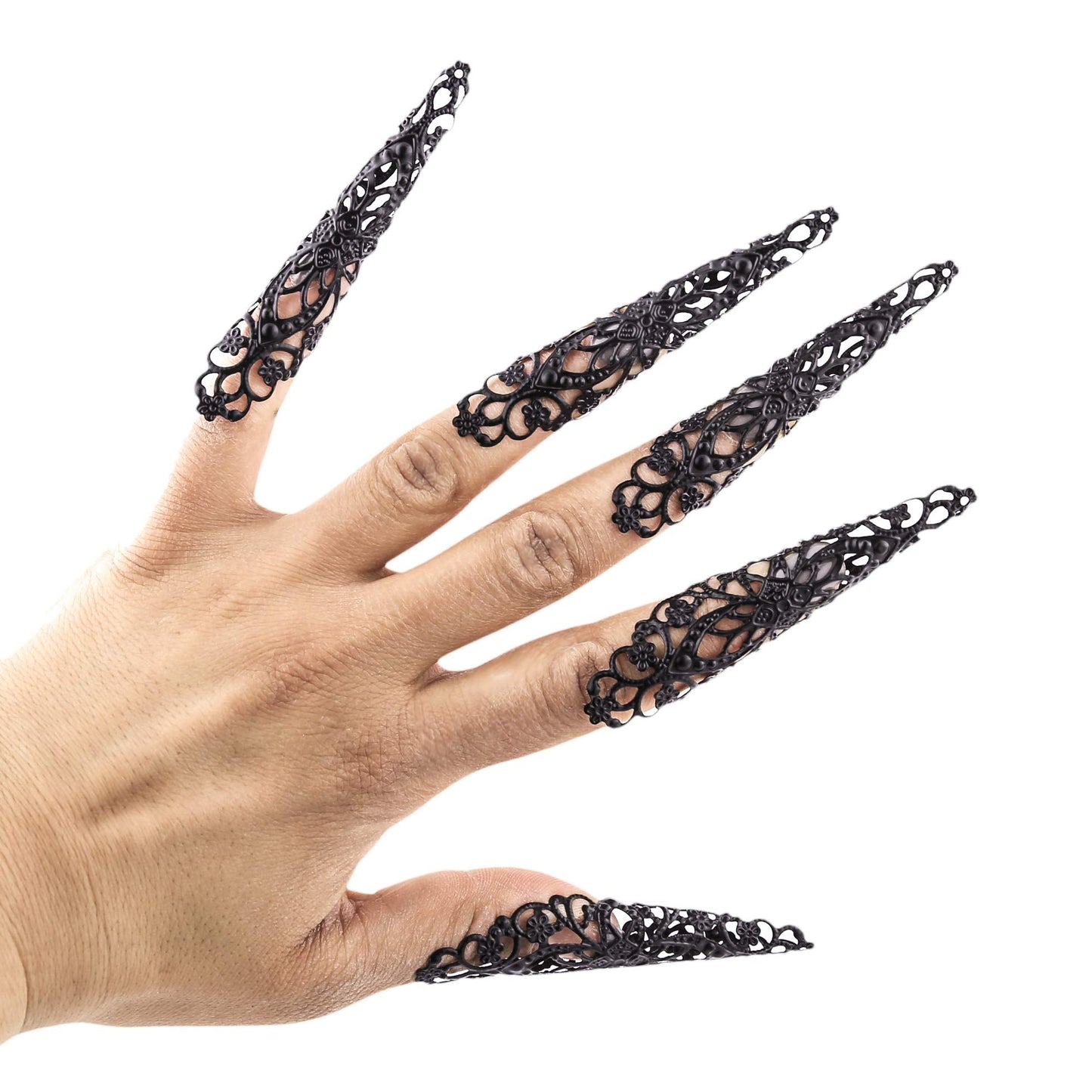 LUX ACCESSORIES Beautiful Floral Fingertip Nail Sharp Claw Jewelry??(Black Matte)