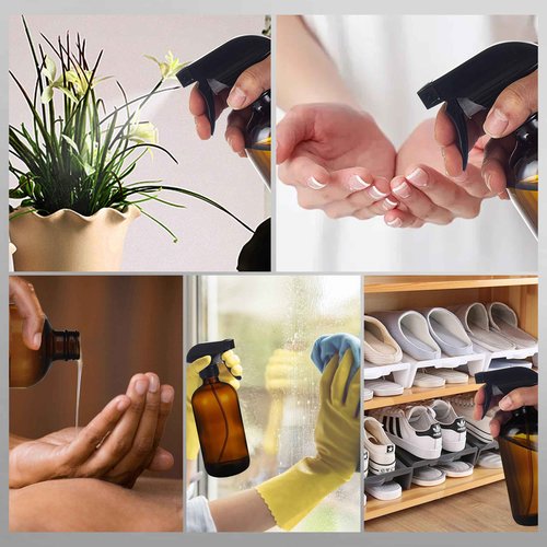 Bastelica Amber Glass Spray Bottles 16 oz - Refillable Empty Spray Bottles for Cleaning, Essential Oils, Plants, Hair Mister - 2 Pack