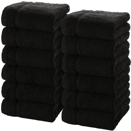 Hawmam Linen Luxury Cotton Washcloths 13x13 Inch - Large Hotel Spa Bathroom Face Towel | 12 Pack | Black