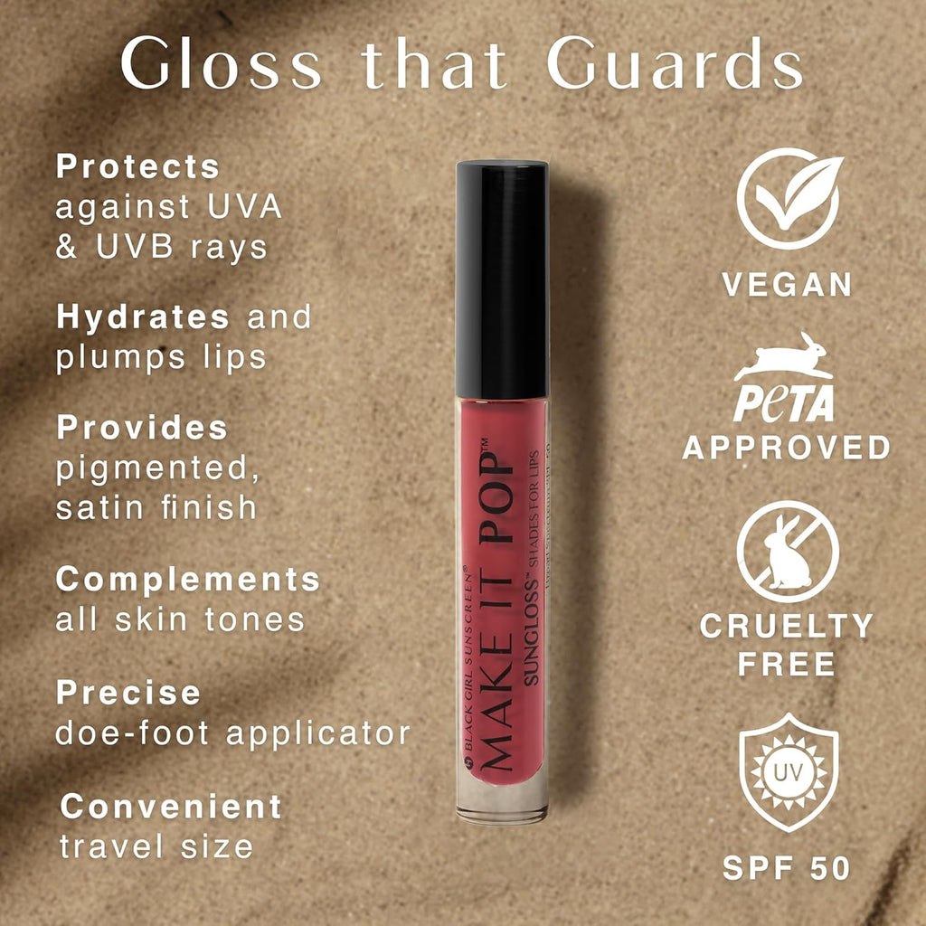 BlackGirlSunscreen BLACK GIRL SUNSCREEN - Make It Pop Sungloss - Revolutionary Sun Protection and Gloss in One - SPF 50 (Cherry Noir)