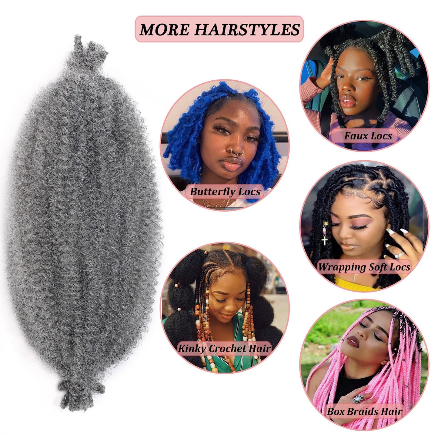 Spring Cuban Twist hair Grey Marley Twist Braiding Hair 16 inch Wrapping Marley Hair for Soft Faux Locs Springy Afro Kinky Twist Crochet Hair Braiding Twisted Up Springy Afro Twist Hair Extensions