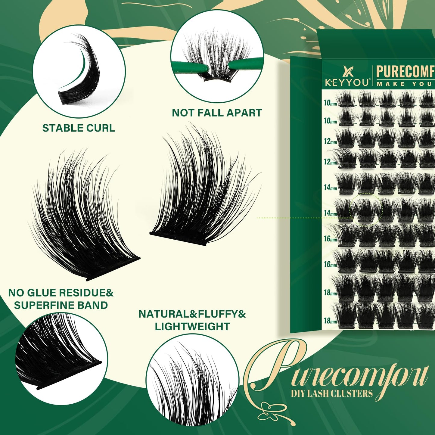 KEYYOU Lash Clusters 120pcs Eyelash Clusters 10-18mix D Curl Cluster Lashes Thick Super Soft Wispy DIY Eyelash Extension at Home(PC01-D-10-18MIX)