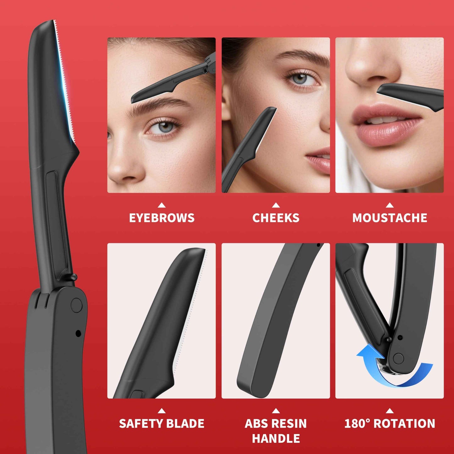 ESSBES Tweezers for Women Facial Hair, 9 in 1 Eyebrow Kit with Tweezers, Eyebrow Trimmer Scissors, Razor, Brush with Leather Travel Case, Hair Plucking Daily Beauty Tools