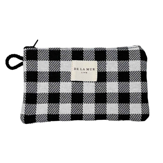 DE LA MUR LINE Medium Black & White Checkered Travel Size Toiletries Cosmetic Bag – Travel Makeup Organizer, Toiletry Bag, & Coin Purse for Women, Perfect Gifts for Travel, Made in Barcelona, Spain