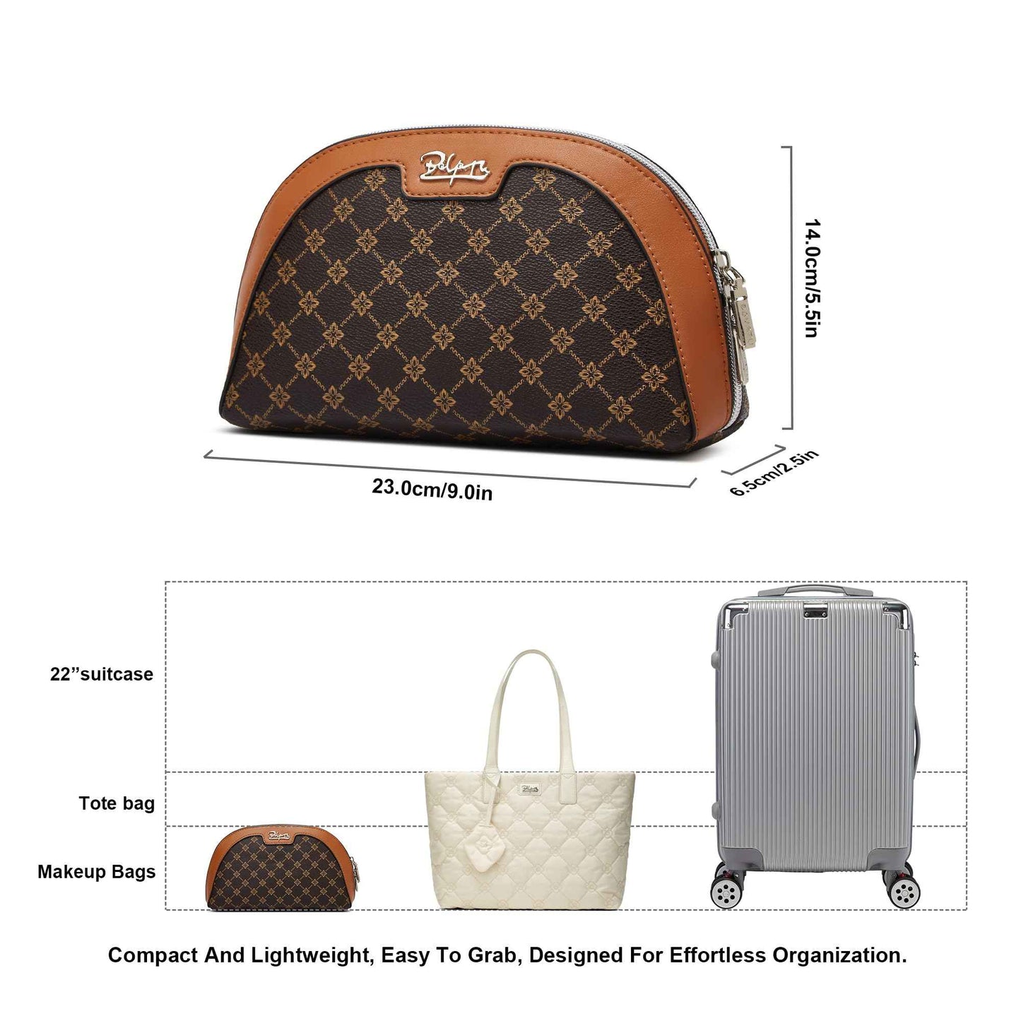 BOYATU Small Travel Makeup Bag for Women: Elegant Vegan Leather Cosmetic Pouch for Purse - Waterproof Toiletry Bag with Mirror(010-coffee)