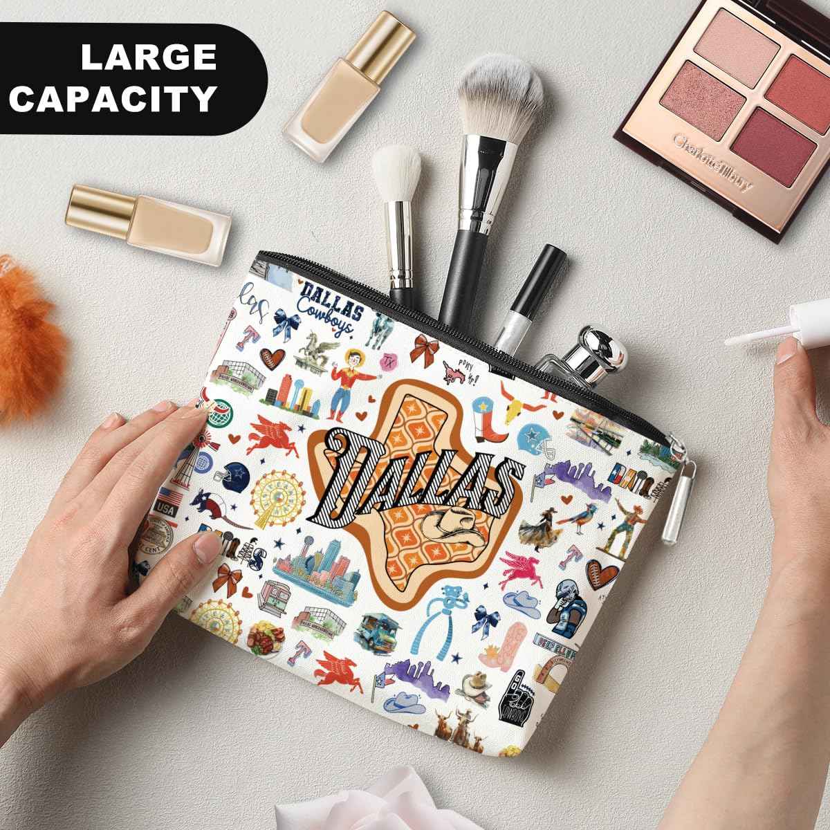 NBIAN Dallas Travel Tote Bag & Makeup Bag Set - Dallas Texas City Travel Souvenir Gift - Large Capacity, Multi-Purpose, Thoughtful Gift for Women