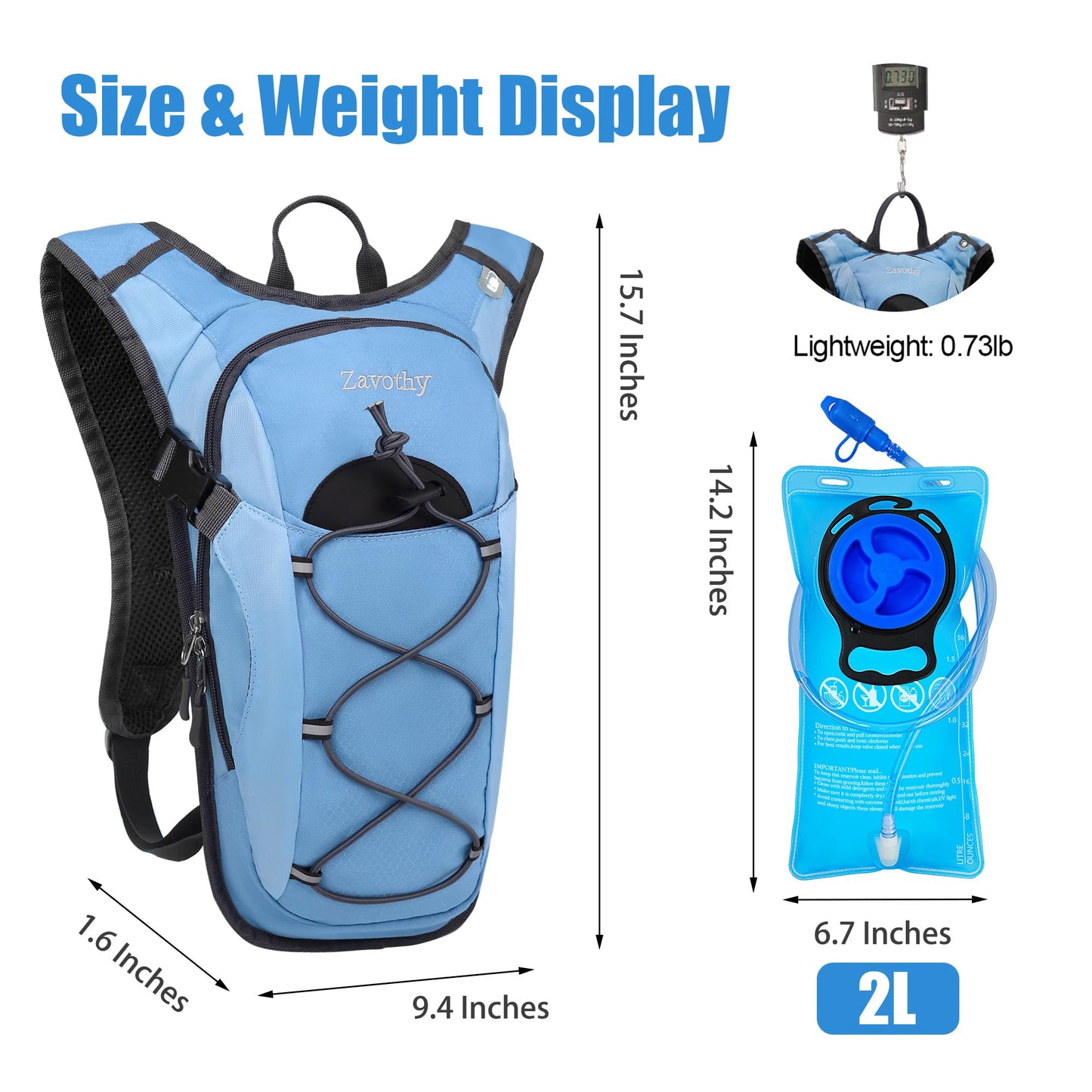 Zavothy Lightweight Hydration Backpack with 2L Water Bladder Water Backpack for Hiking Gear Hydration Pack for Cycling Running Biking Hiking Backpack Blue