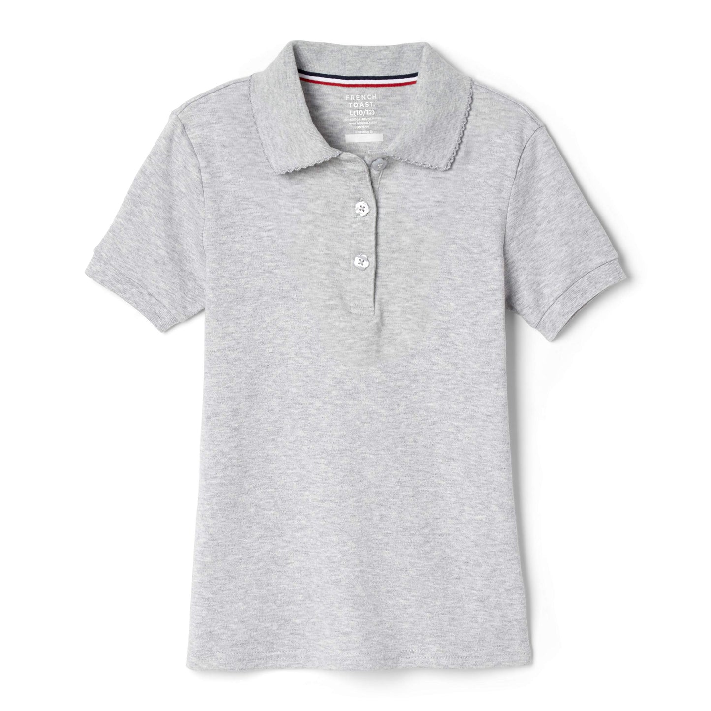 French Toast girls Short Sleeve Picot Collar (Standard & Plus) Polo Shirt, Heather Gray, Small US