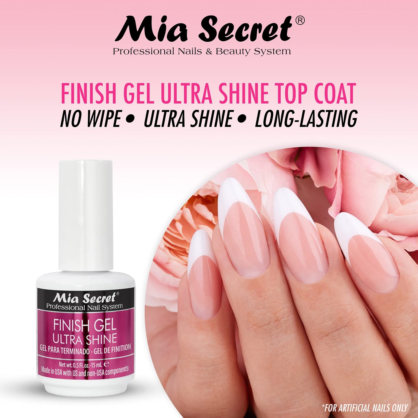 Mia Secret UV Finish Gel 15 ml - Professional High Gloss Gel Top Coat for Enhanced Acrylic Nails Finish