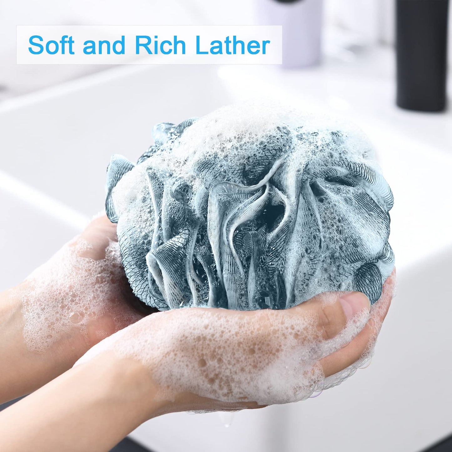 AmazerBath Bath Shower Loofah Sponge 60g/PCS Bath Sponges for Men Exfoliating- Set of 4 Indigo