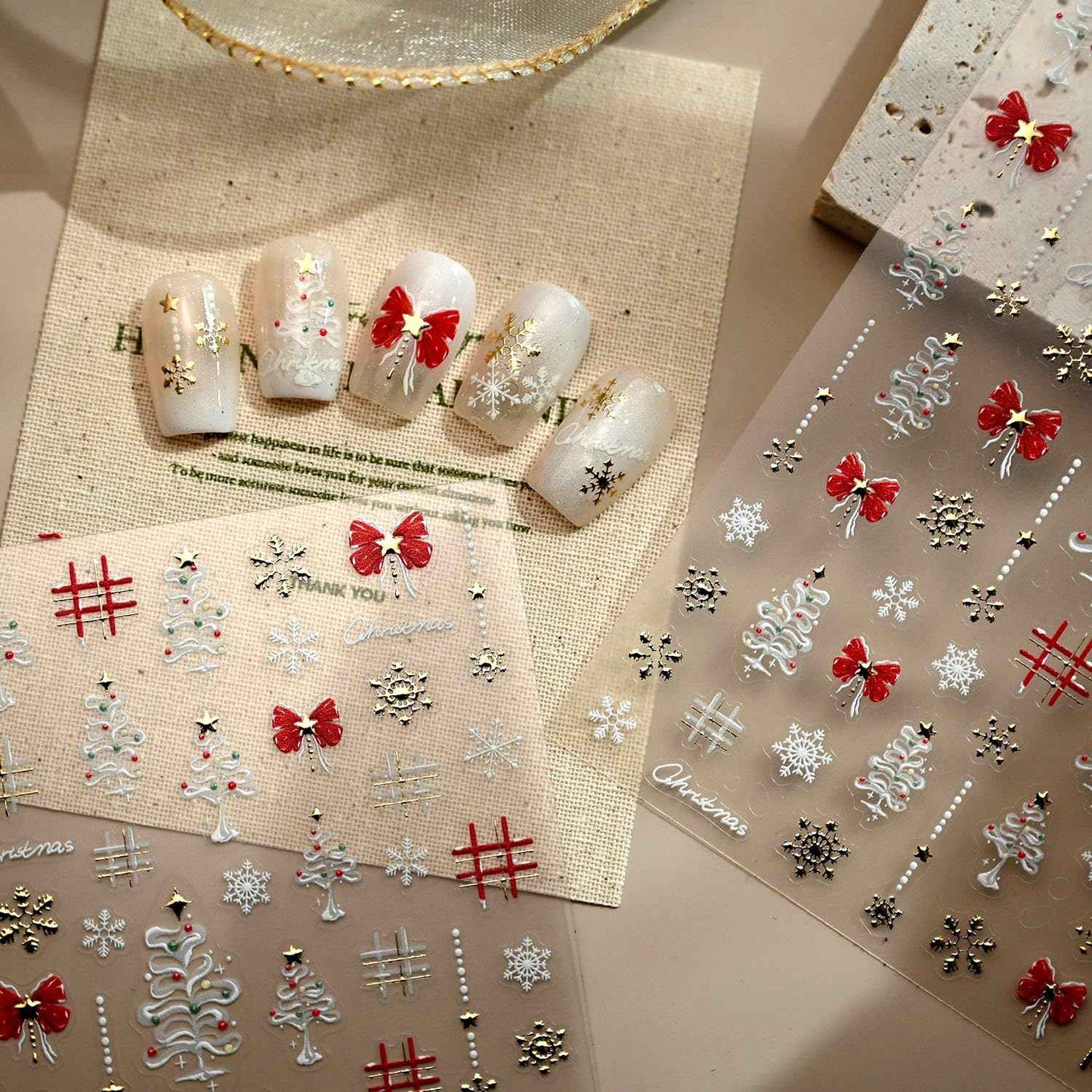 Pretty Diva Christmas Nail Art Stickers - 3D Winter Christmas Nail Stickers for Nail Art with Charms, Xmas Snowflakes Matte Self-Adhesive DIY INS Nail Decals Decoration