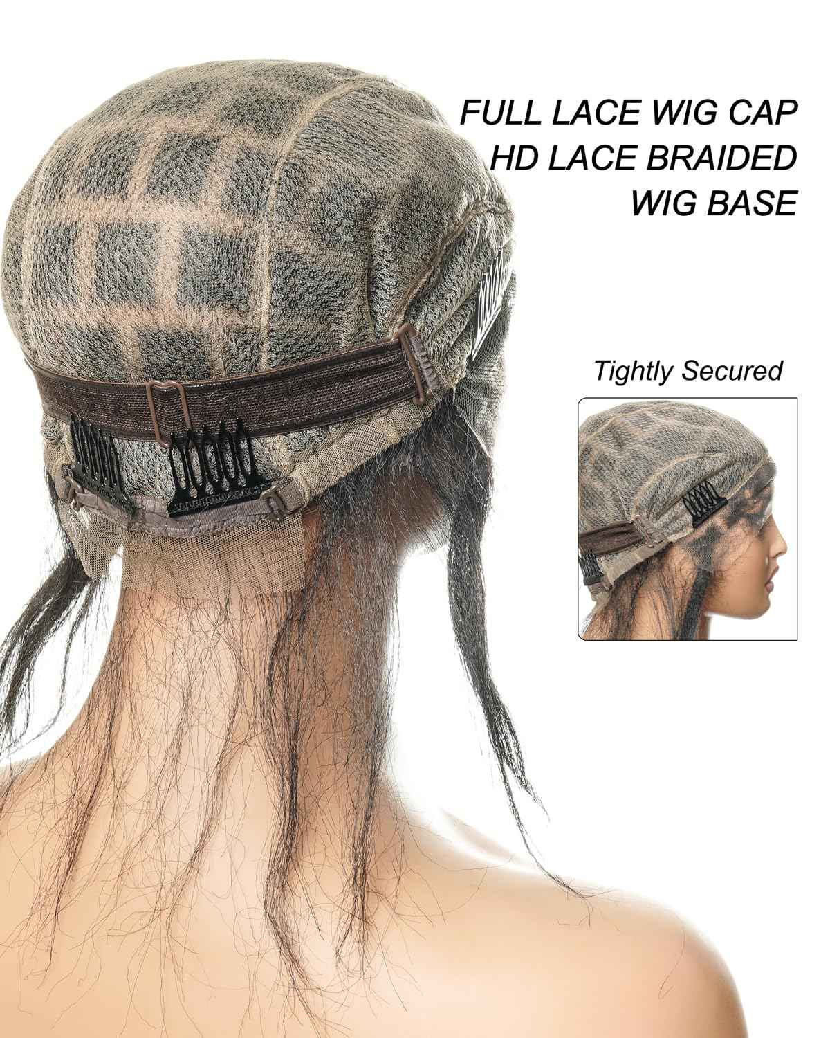 JALIZA HD Full Lace Crochet Wig Caps with Human Hair Baby Hair, 13x1 Hand-Tied Lace Area, Natural Scalp Braided Cap, Lightweight & Stress-Free Solution for Thinning Hair