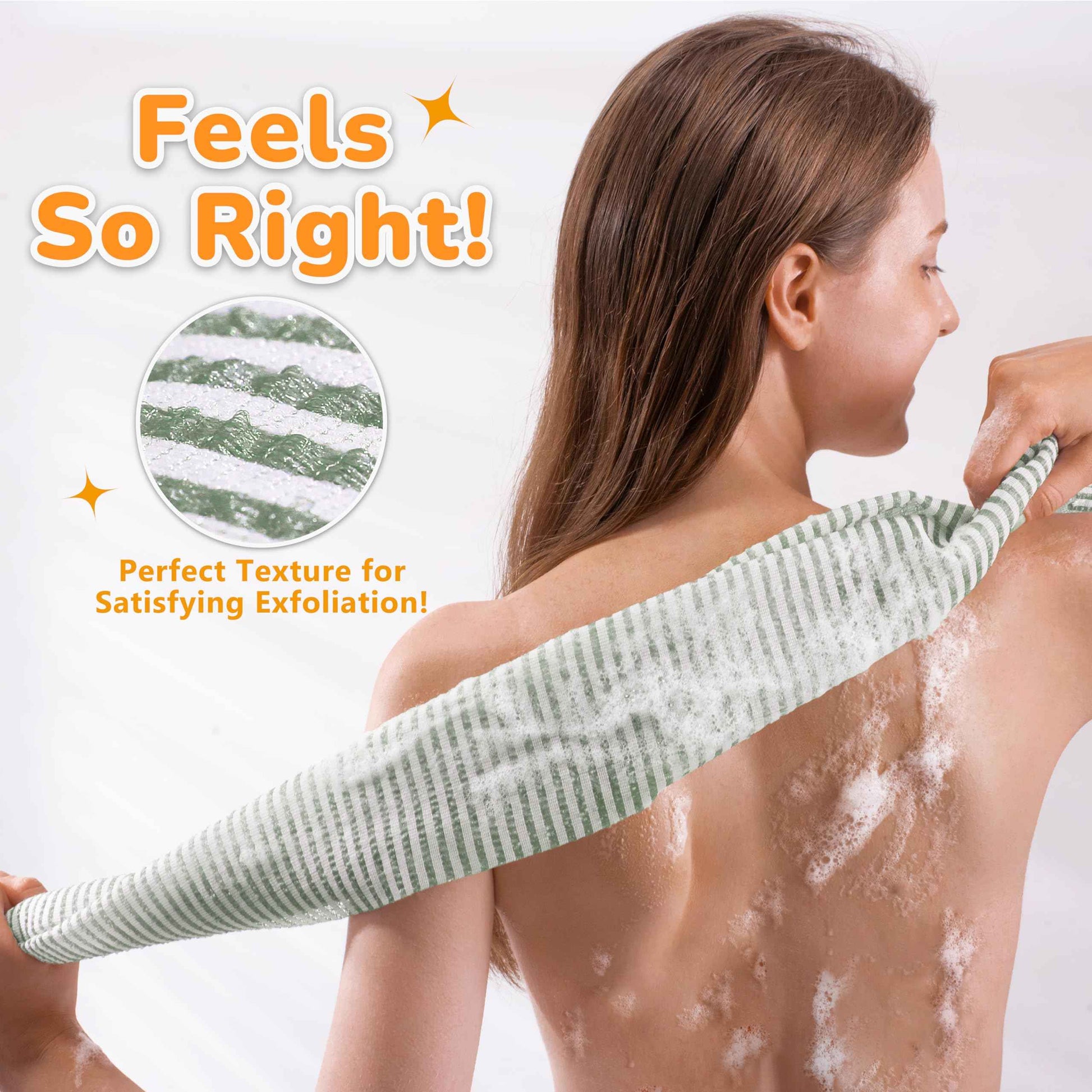 myHomeBody Extra Long Exfoliating Washcloth, Exfoliating Body Scrubber, Shower Towel, Long Bath Cloth, Japanese Washcloth, Set of 2