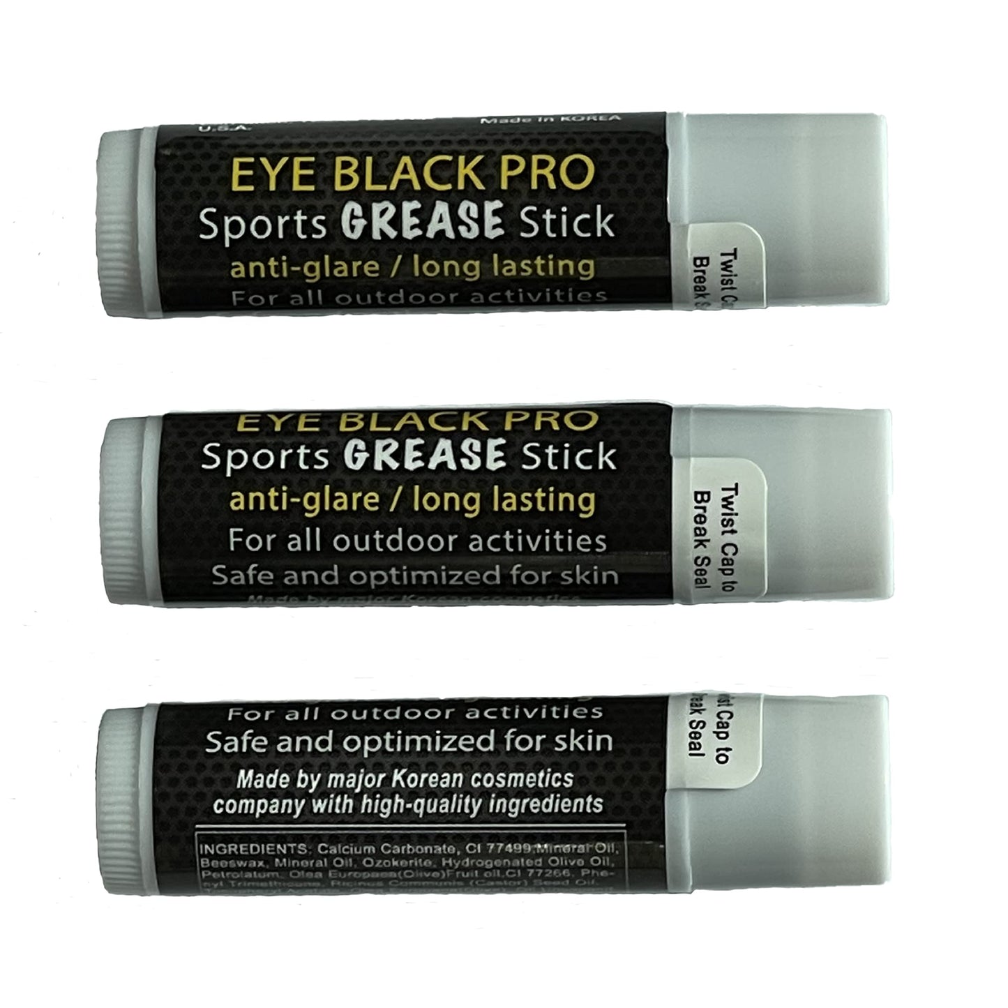 Eye-Black Pro Sports Grease Stick Set reduce-glare Eye Patch Face Painting (3 Pack)