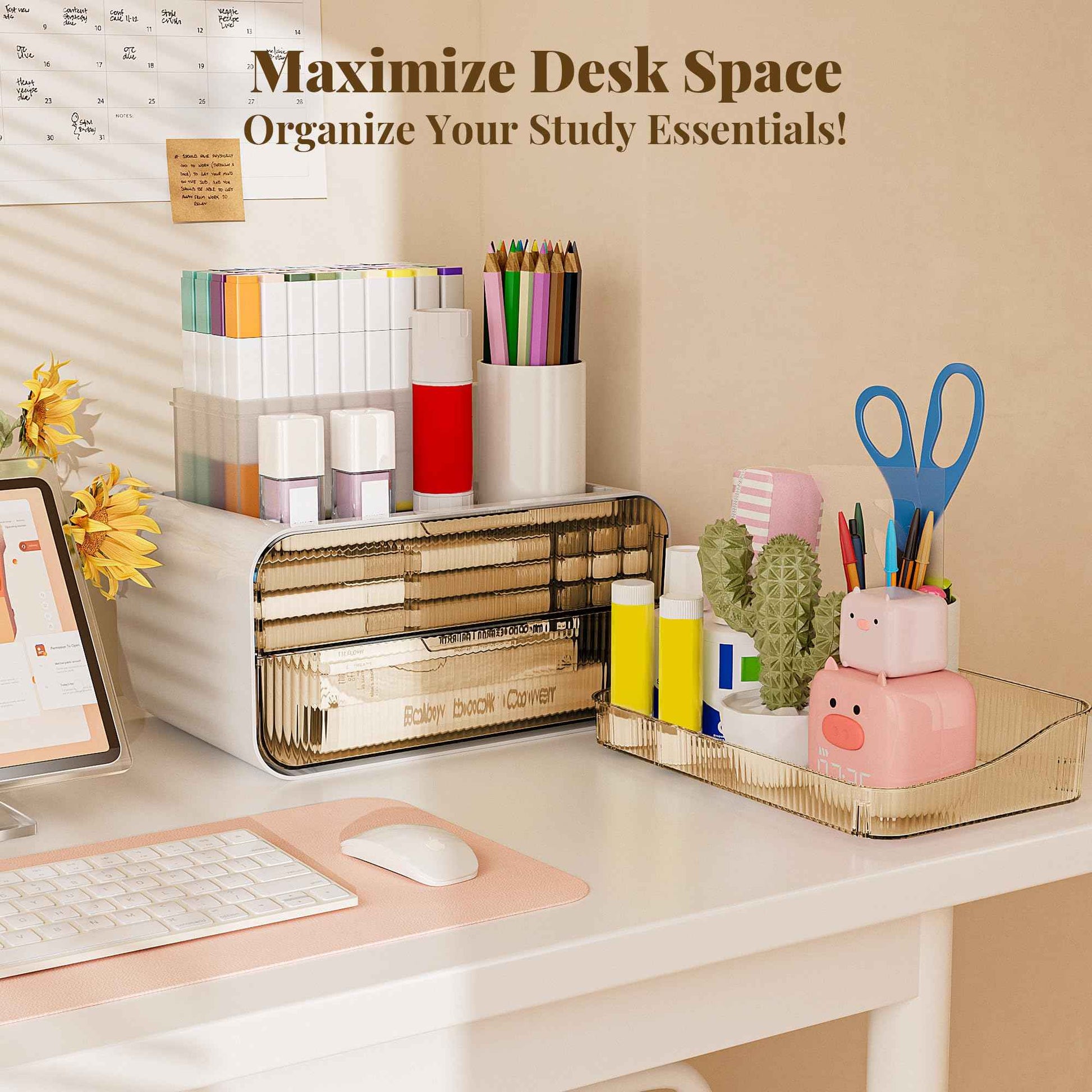 Delamu Bathroom Counter Organizer 2-Drawers 2-Tier Acrylic Makeup Organizer for Vanity Countertop, Skincare Perfume Storage, Easy Assembly, Ideal for Women, Bath Linen Sets, Amber