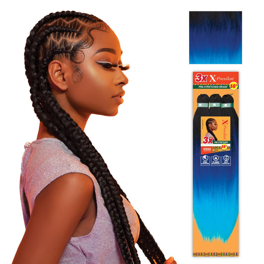 Sensationnel Xpression prestretched braiding hair - 3x xpression 58-inch kanekalon flame retardant smooth yaki braid - 3x x-pression 58 inch (1 pack, 3T1B/DBLUE/LBLUE)