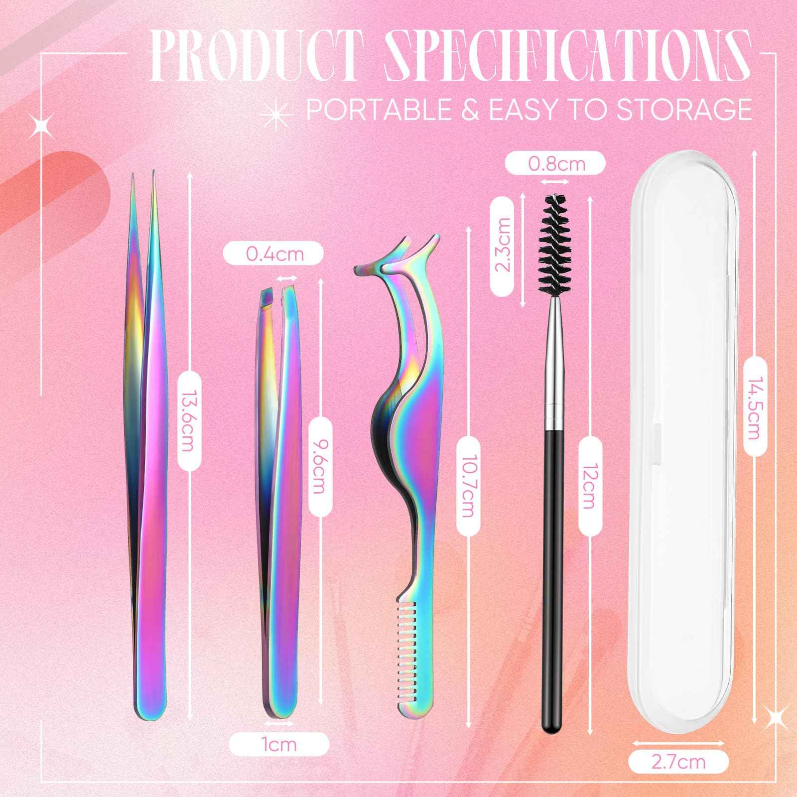 Baderke 5 Pcs Lash Applicator Tool Set Lash Tweezers for DIY Individual Lash Clusters Application and Removal Straight and Curved Eyelash Extension Tweezers with Storage Box and Eyebrush(Colorful)