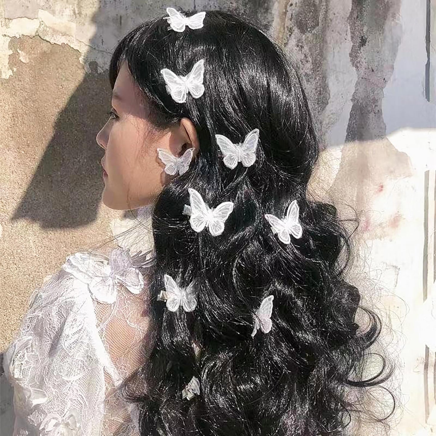 15 Pcs Butterfly Hair Clip Lace Embroidery Bows Clips for Women Girls Teens Bridal Wedding Daily Styling Hair Accessories (White Blue)