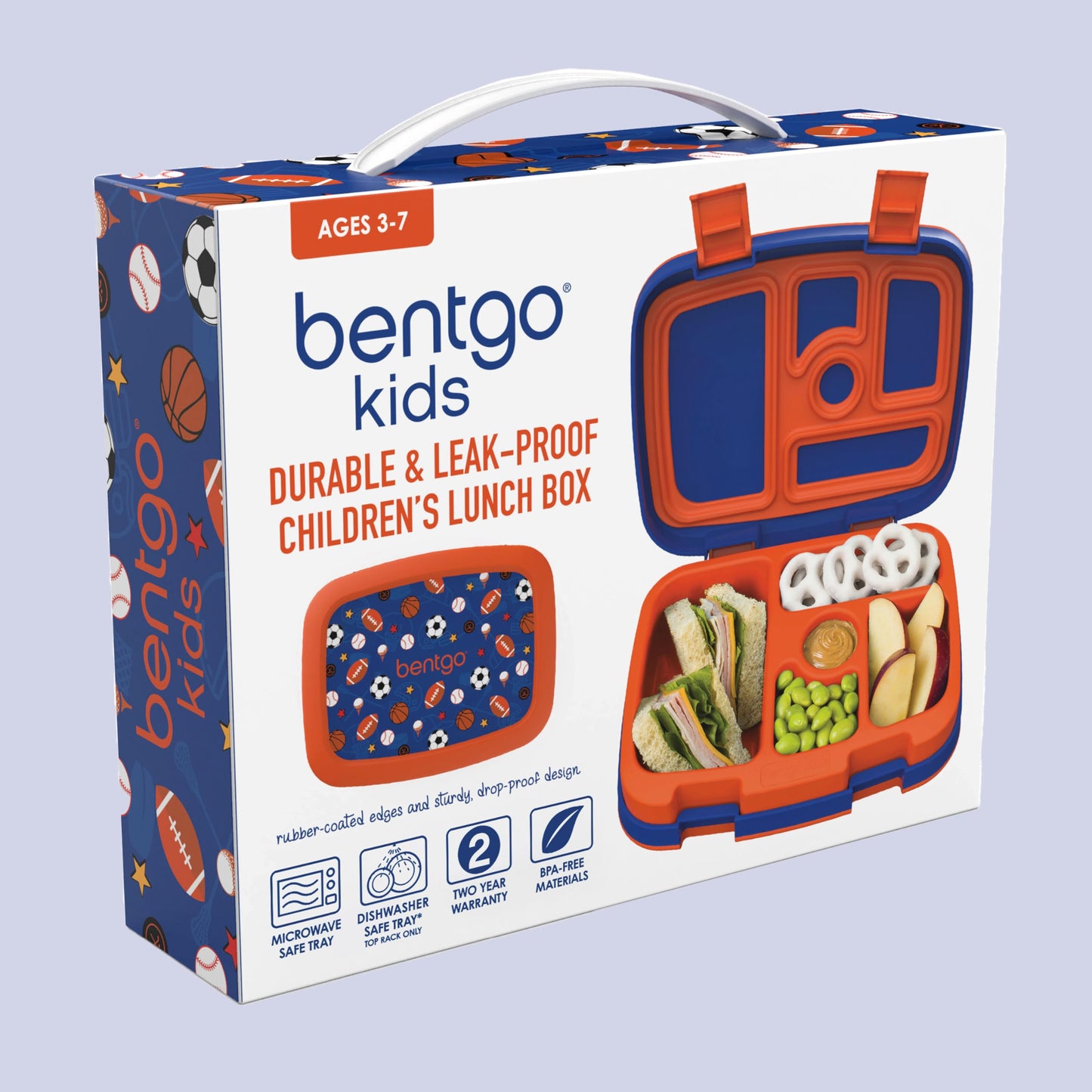 Bentgo Kids Prints Leak-Proof, 5-Compartment Bento-Style Kids Lunch Box - Ideal Portion Sizes for Ages 3-7, Durable, Drop-Proof, Dishwasher Safe, & Made with BPA-Free Materials (Sports)