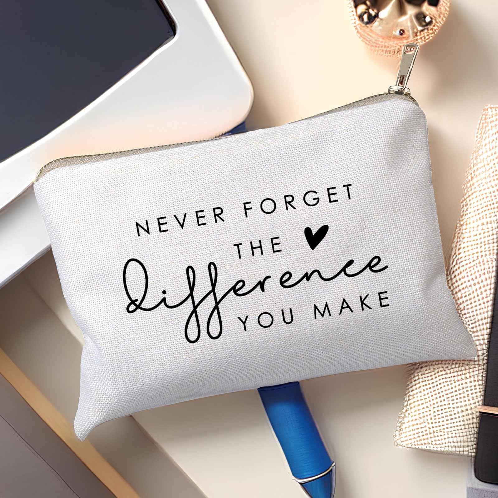 Never Forget The Difference You Make Coworker Retirement Gift Retiring Teacher Cosmetic Bag Makeup Bag Makeup Pouch Thank You Gift, Retirement Gift, Coworker Meaningful Leaving