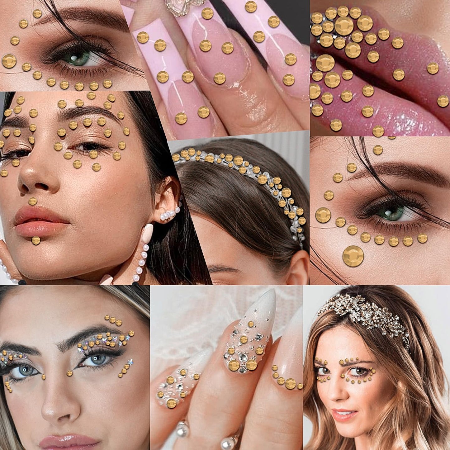 3555PCS Rhinestone Stickers for Crafts, Self Adhesive Gem Stickers 3/4/5/6/8 MM Face Jewels Stick on Bling Pearls for Face Eye Nail Hair Body Makeup Crafts DIY Scrapbooking Embellishments (Champagne)