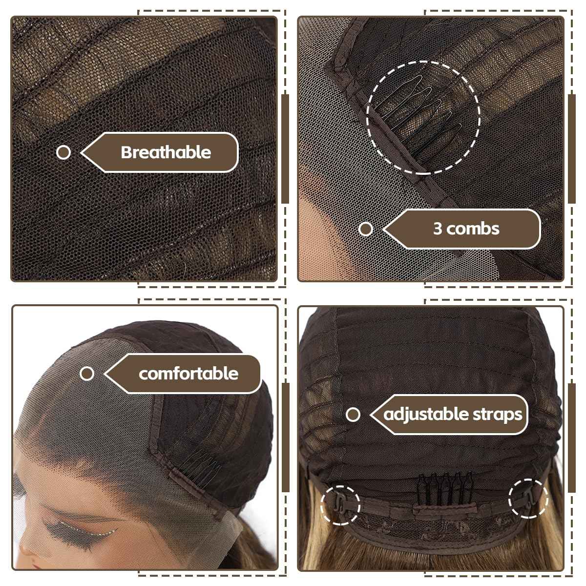 BABEHERS Brown Lace Front Wig for Women 13x4 Highlight synthetic Wig Pre-plucked Body Wave Long Wavy 150% Density Heat Resistant Hair for Daily Party Use 26 Inch