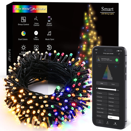 ODEETRONIC Chritsmas Tree Lights, 98ft 300LED Color Changing Smart Christmas Lights, Warm White & Multicolor Mini Christmas String Lights, APP/Vocie Contronl/Music Xmas Fairy Lights for Indoor Outdoor